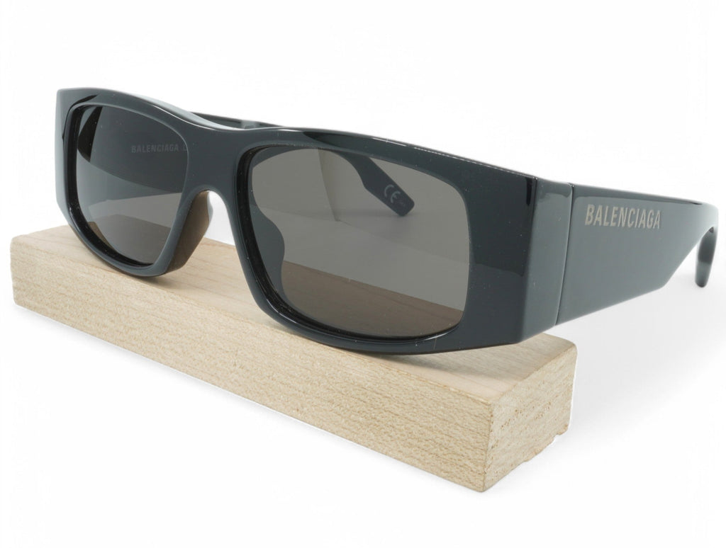 [BB0100S-001] Unisex Balenciaga LED Logo Geometric Sunglasses - Black
