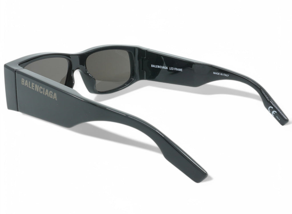 [BB0100S-001] Unisex Balenciaga LED Logo Geometric Sunglasses - Black