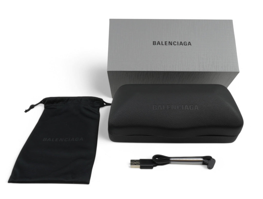 [BB0100S-001] Unisex Balenciaga LED Logo Geometric Sunglasses - Black