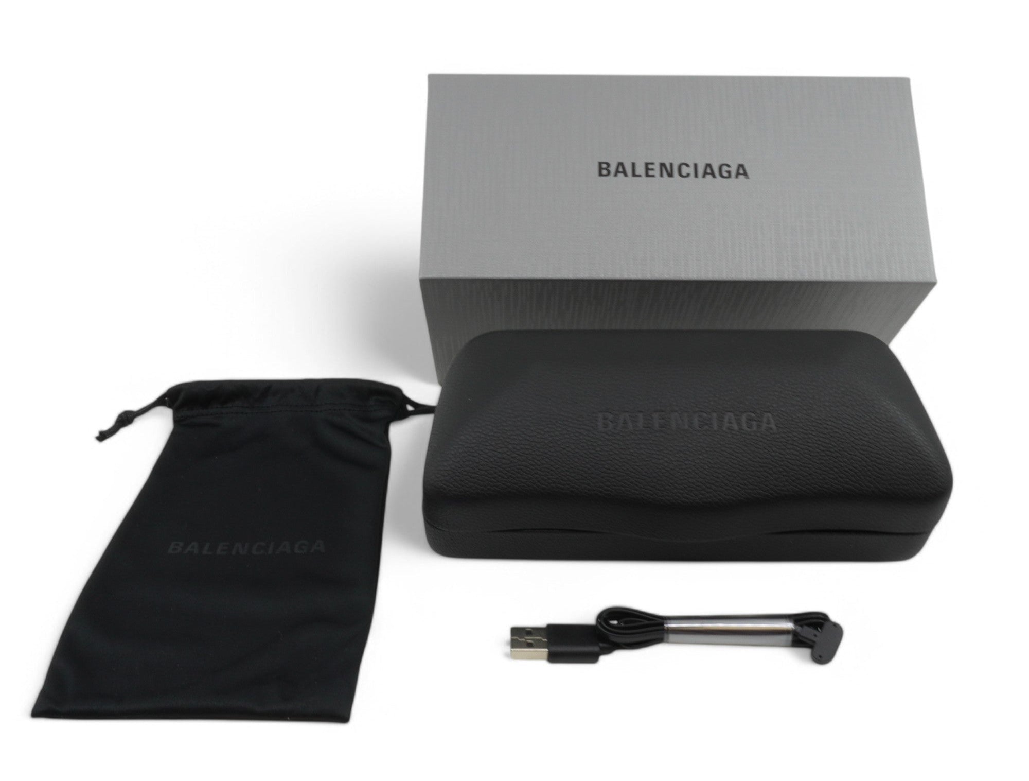 [BB0100S-001] Unisex Balenciaga LED Logo Geometric Sunglasses - Black