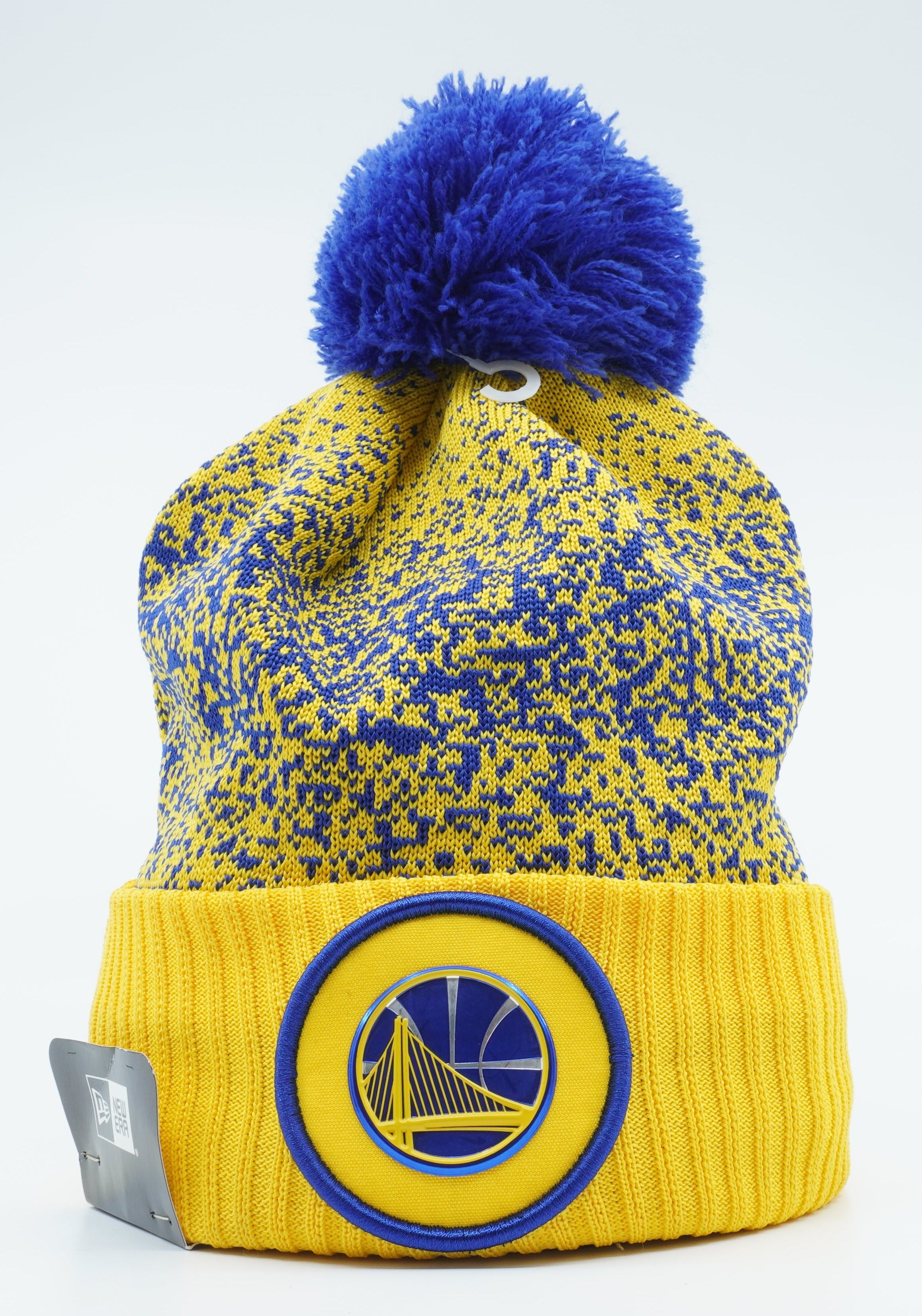 [11471589] Mens New Era NBA GS WARRIORS ON THE COURT POM BEANIE - YELLOW/BLUE