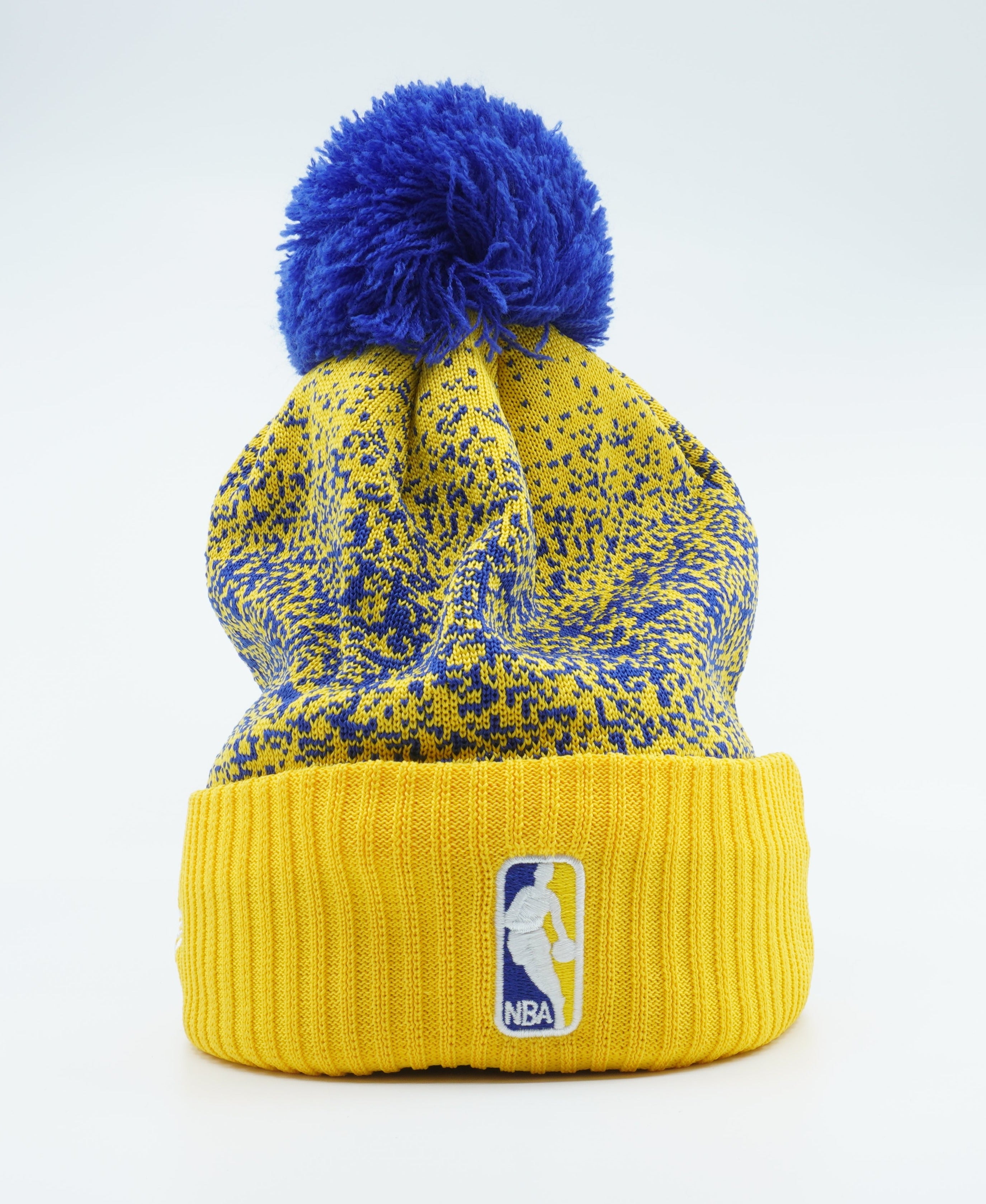 [11471589] Mens New Era NBA GS WARRIORS ON THE COURT POM BEANIE - YELLOW/BLUE