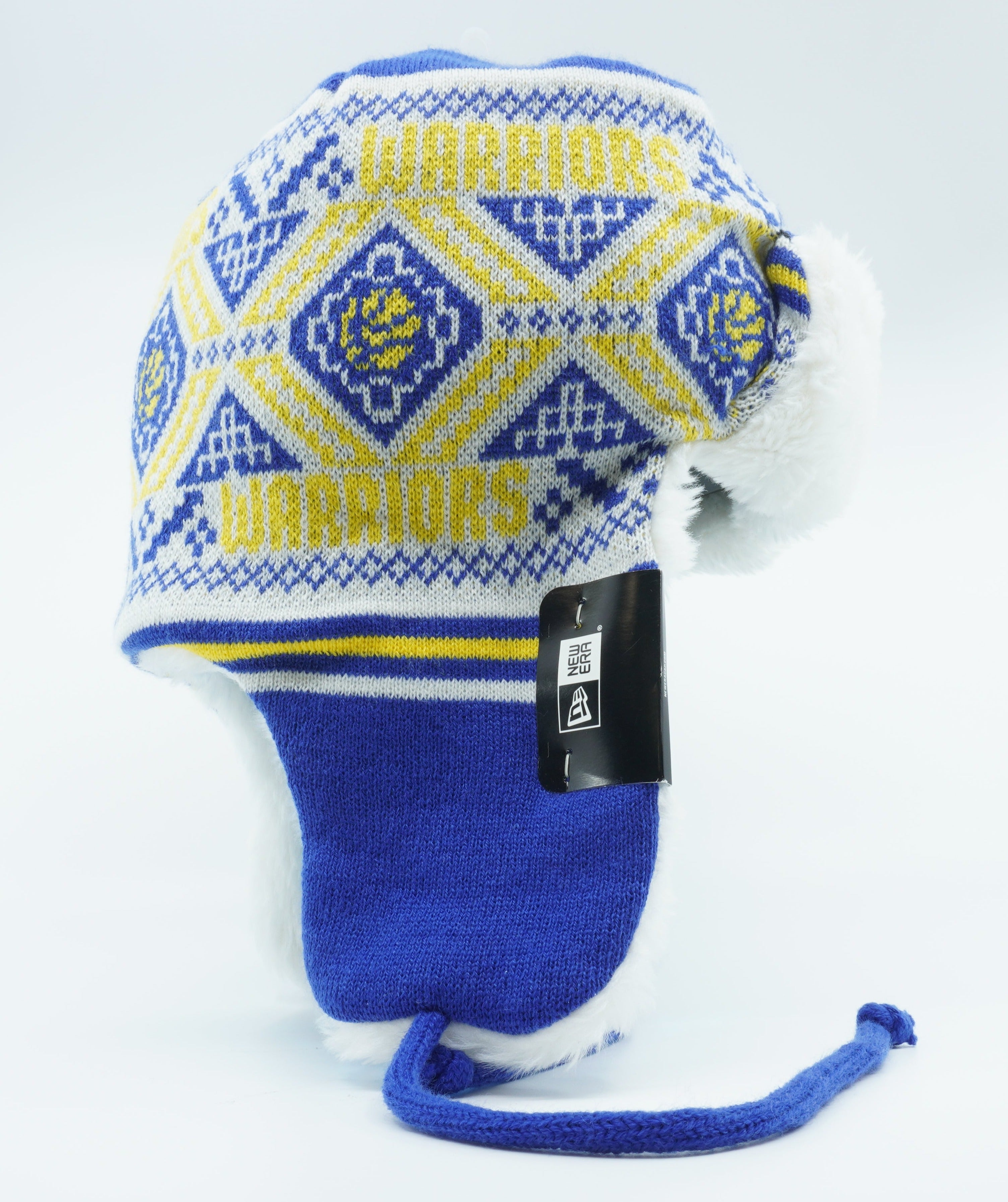 [80505067] Mens New Era NBA GOLDEN STATE WARRIORS FESTIVE TRAPPER BEANIE - BLUE