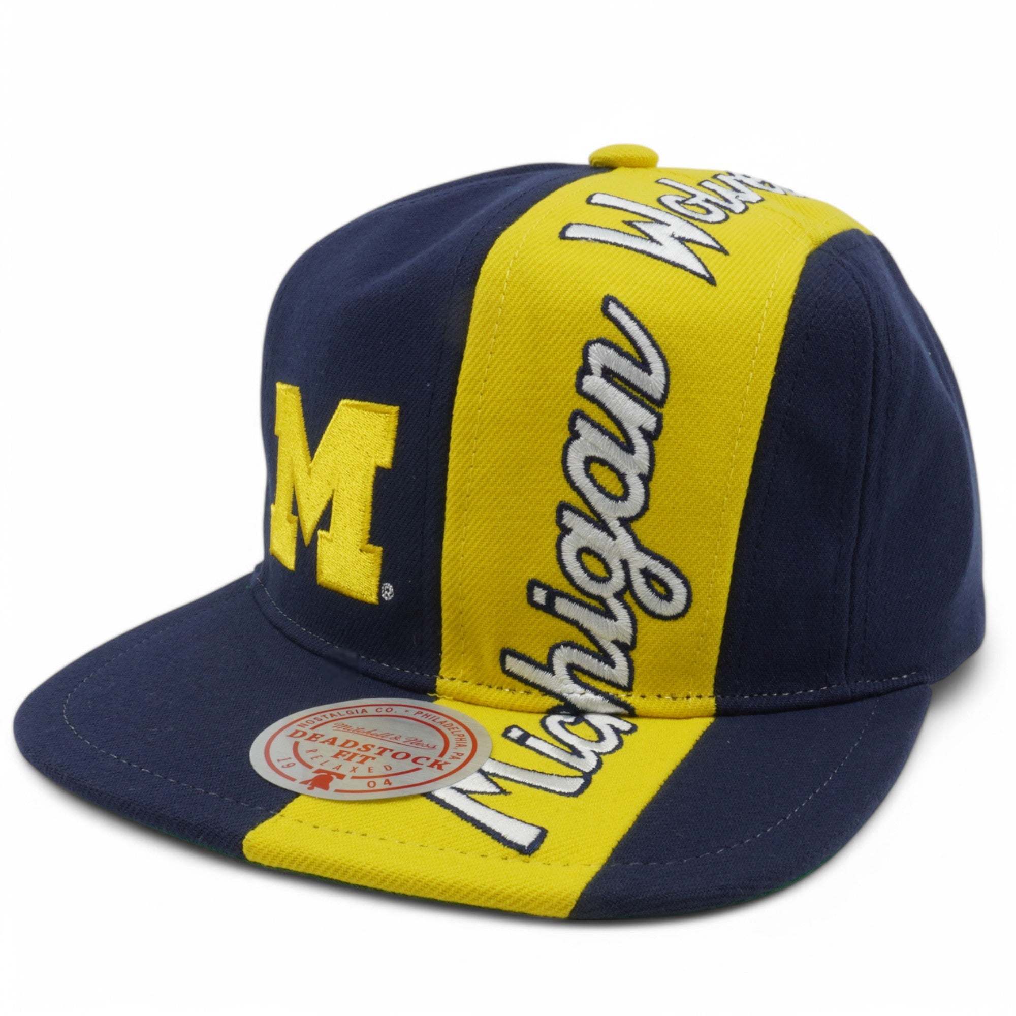 Mens Mitchell & Ness NCAA OVER THE TOP SNAPBACK MICHIGAN