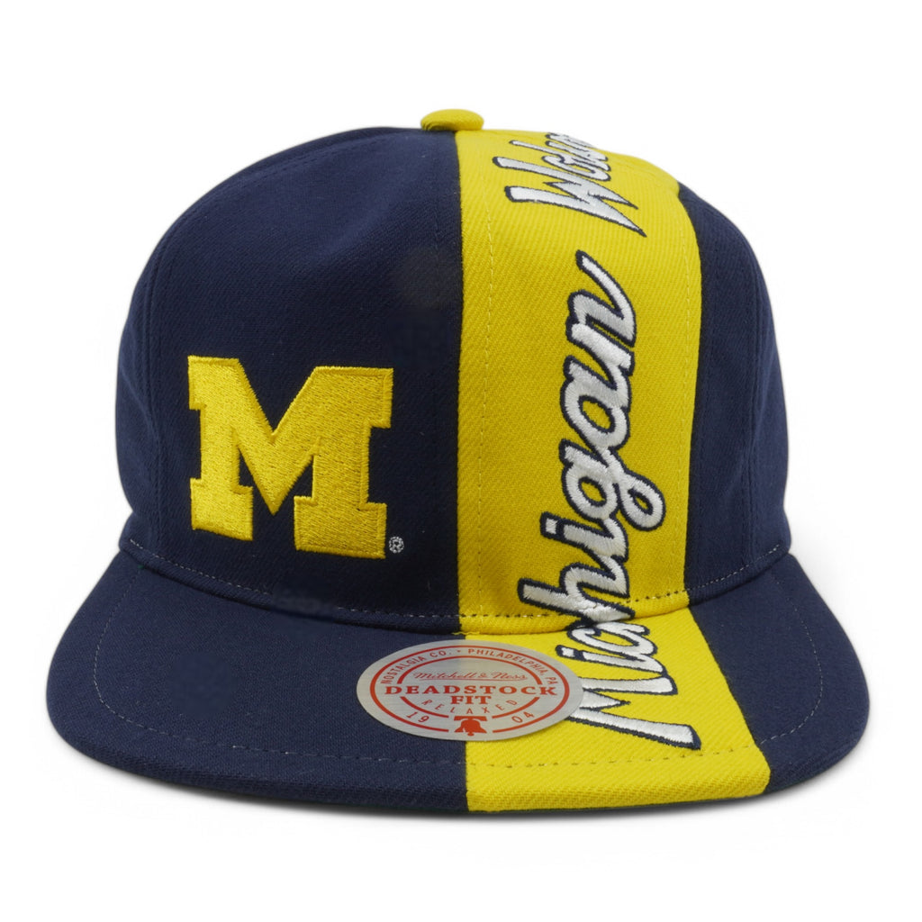 Mens Mitchell & Ness NCAA OVER THE TOP SNAPBACK MICHIGAN