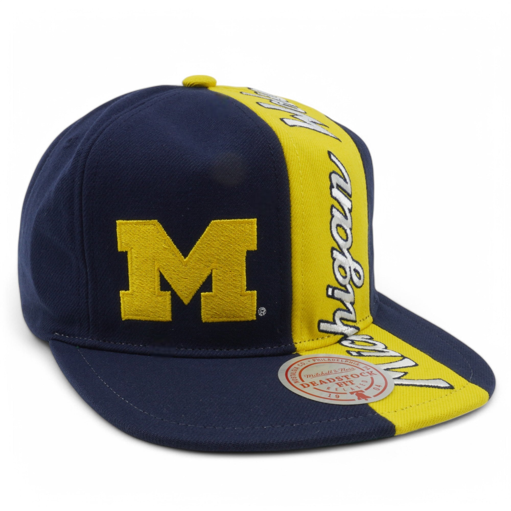 Mens Mitchell & Ness NCAA OVER THE TOP SNAPBACK MICHIGAN