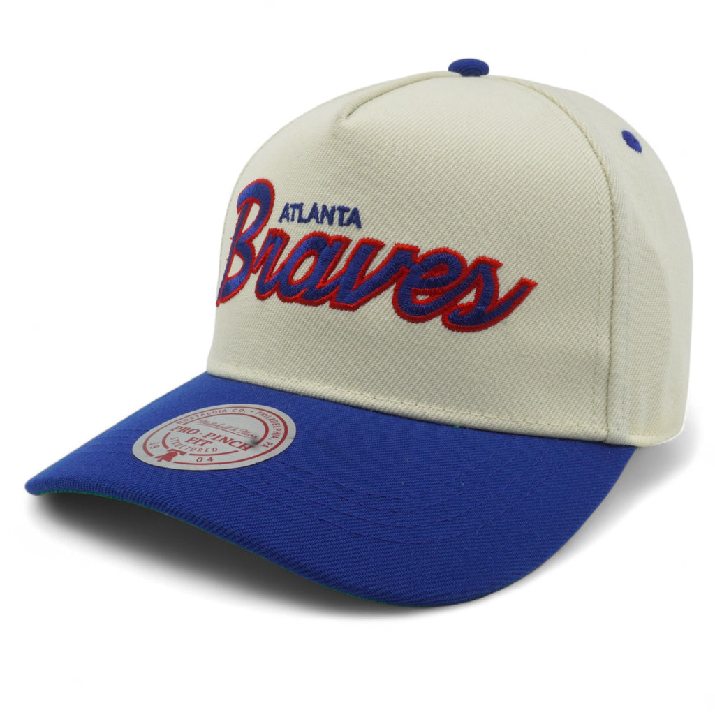 MENS MITCHELL & NESS MLB HAT TRICK SCRIPT PRO PINCH SNAPBACK COOP BRAVES - CREAM