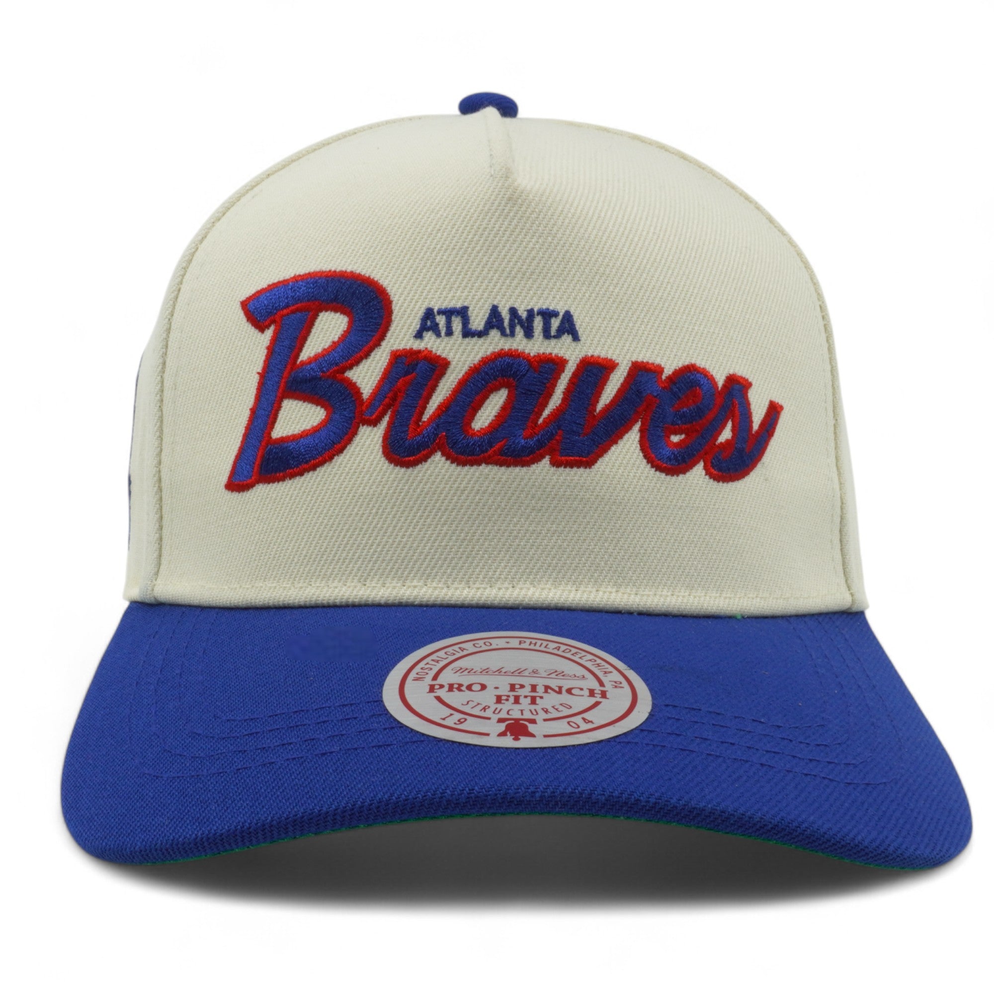 MENS MITCHELL & NESS MLB HAT TRICK SCRIPT PRO PINCH SNAPBACK COOP BRAVES - CREAM