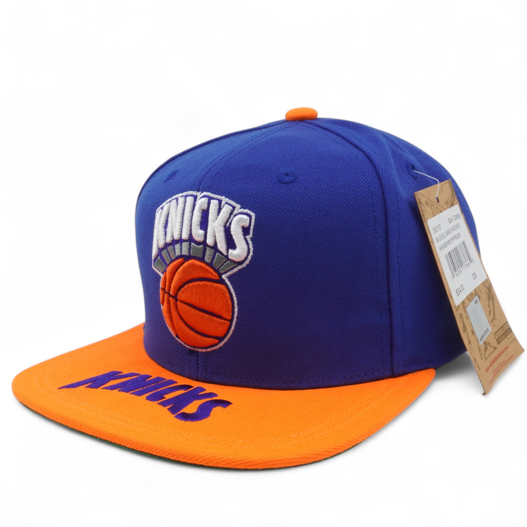 MENS MITCHELL & NESS NBA LOGO BILL SNAPBACK HWC KNICKS - BLUE-ORANGE