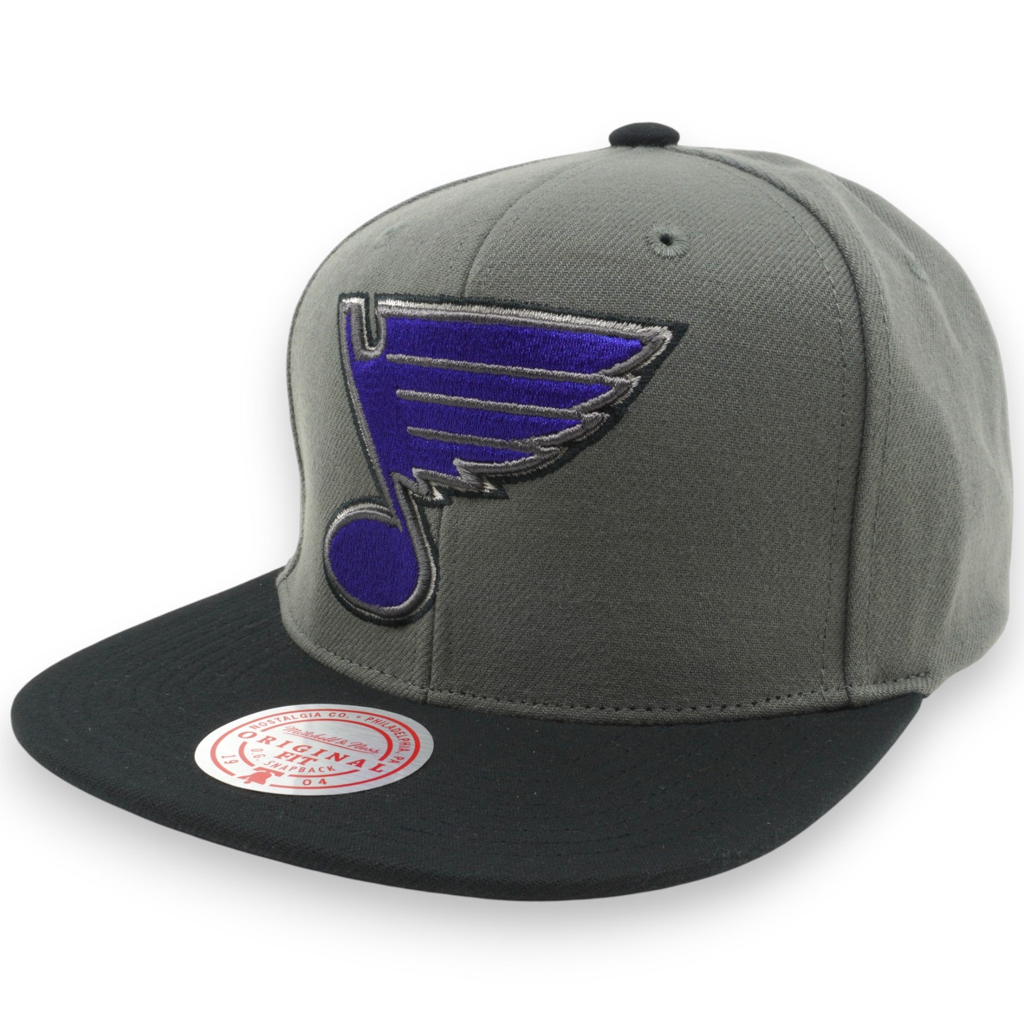 MENS MITCHELL & NESS NHL STORM FRONT SNAPBACK BLUES - GREY