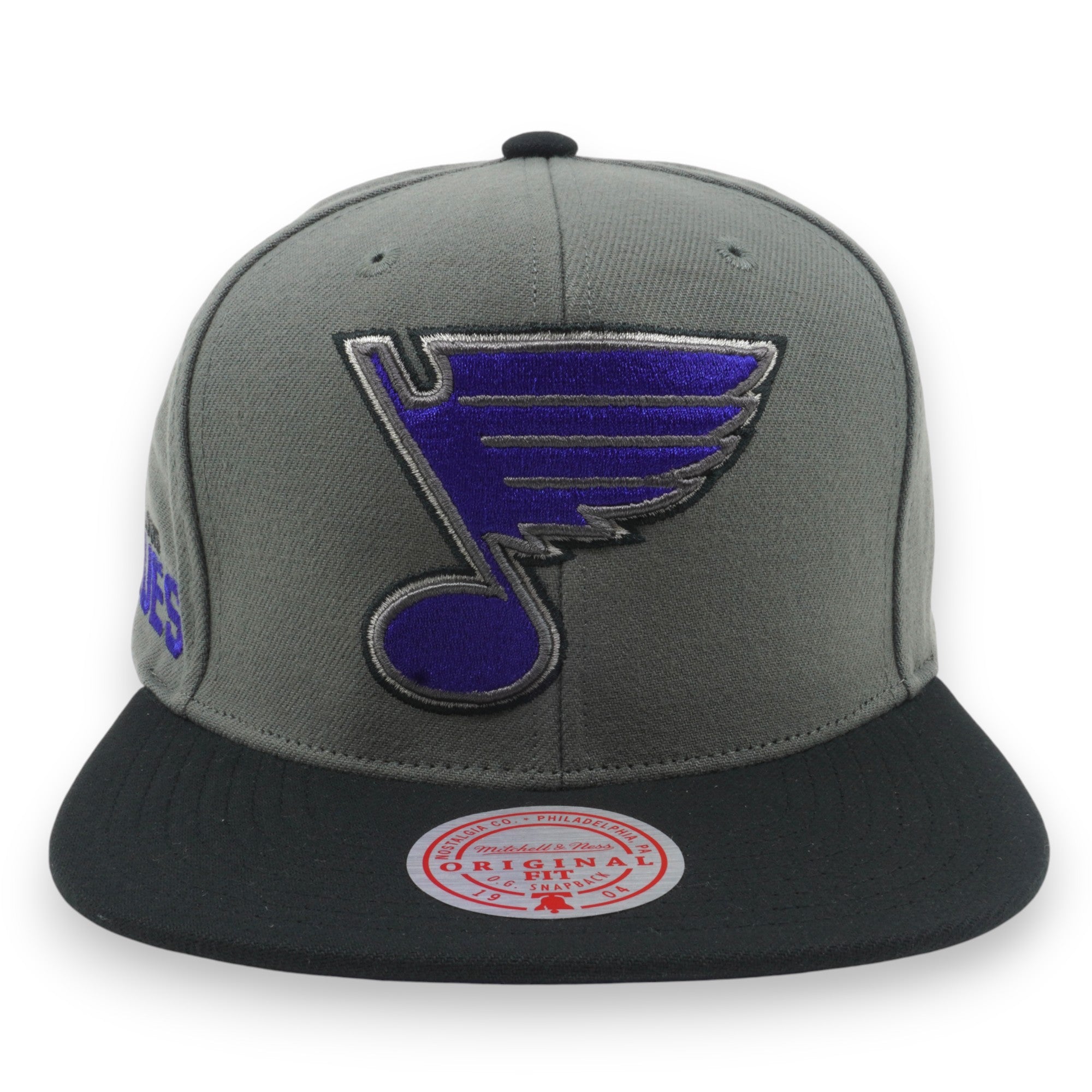 MENS MITCHELL & NESS NHL STORM FRONT SNAPBACK BLUES - GREY