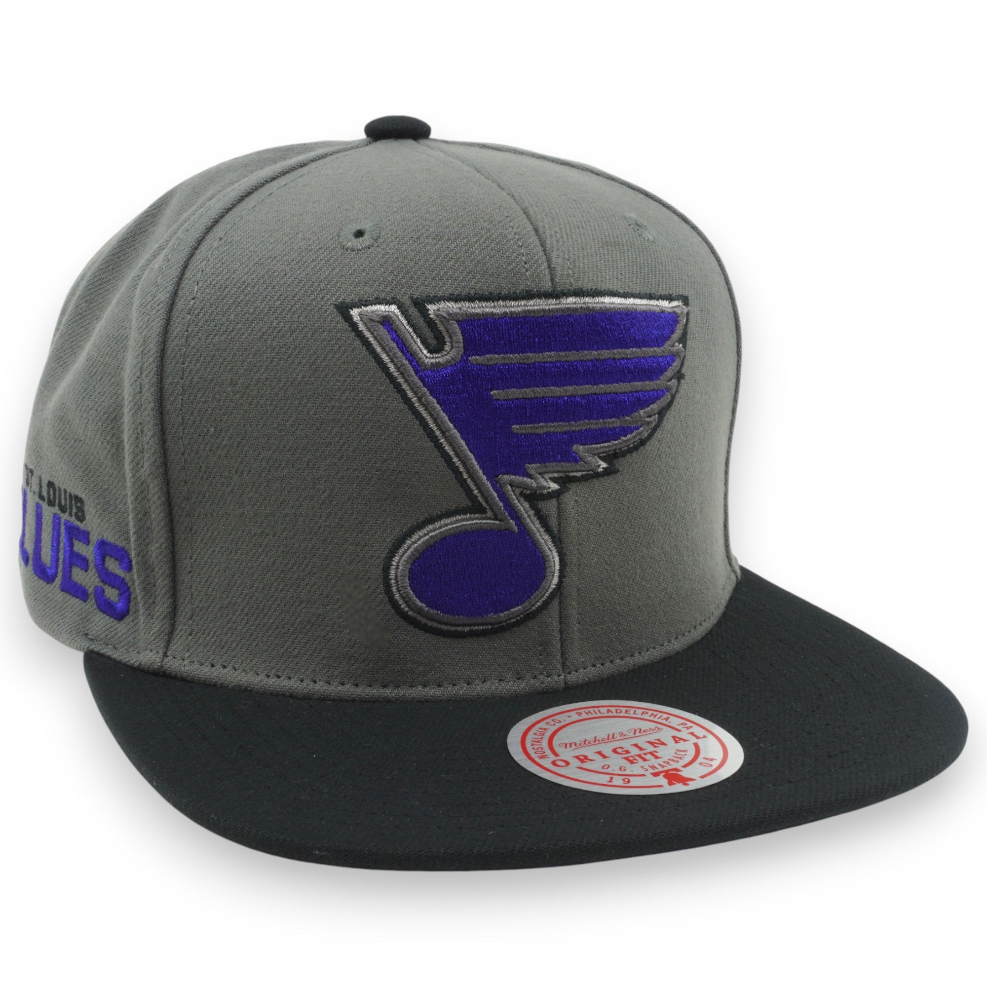 MENS MITCHELL & NESS NHL STORM FRONT SNAPBACK BLUES - GREY