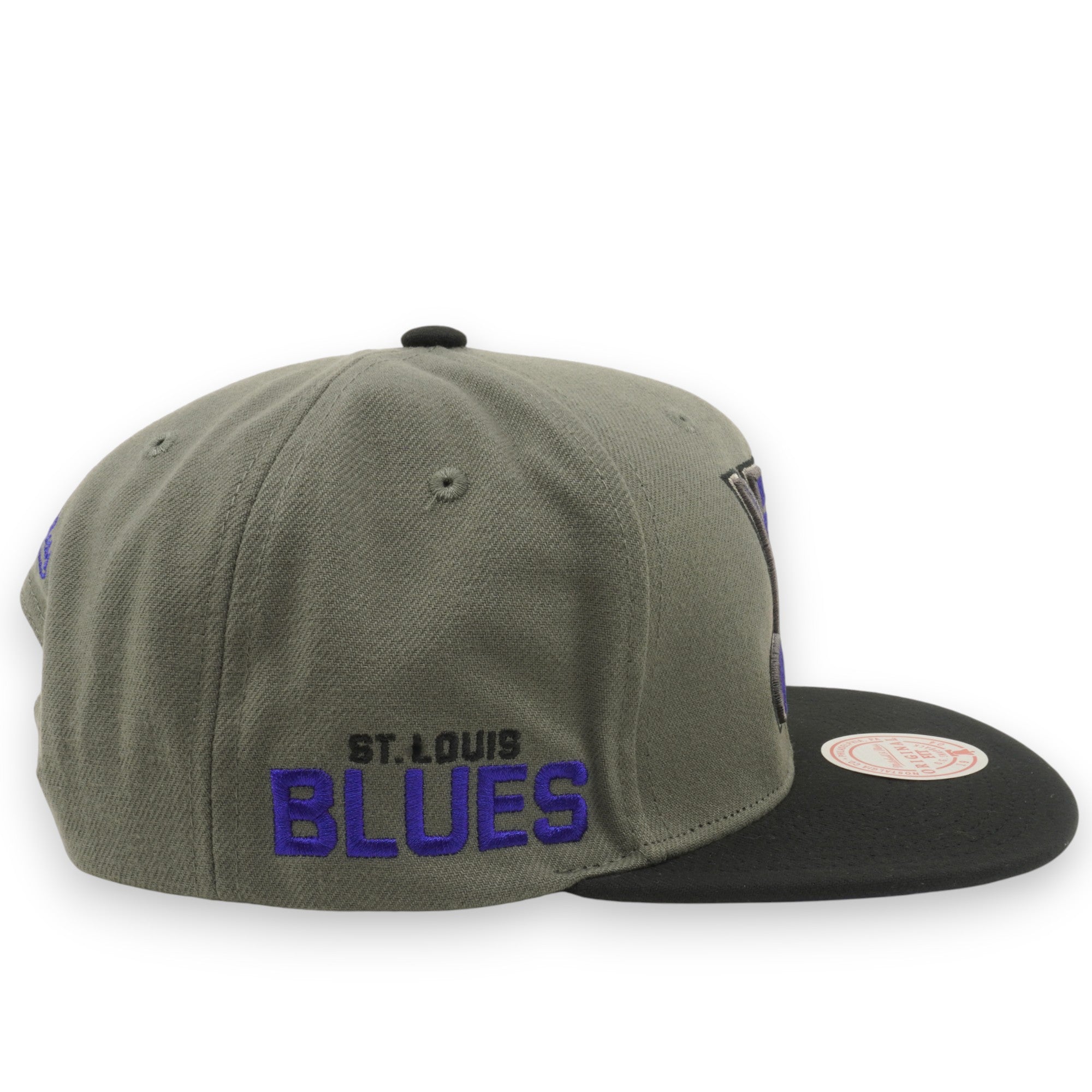 MENS MITCHELL & NESS NHL STORM FRONT SNAPBACK BLUES - GREY