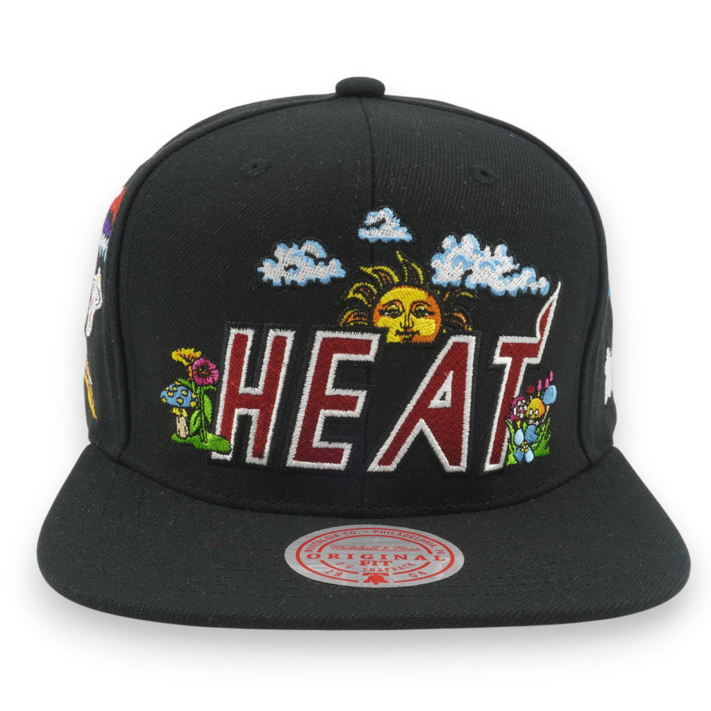 MENS MITCHELL & NESS NBA PSYCHEDELIC SNAPBACK HWC HEAT - BLACK