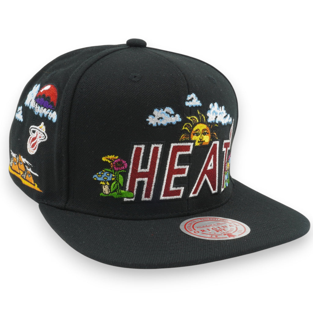 MENS MITCHELL & NESS NBA PSYCHEDELIC SNAPBACK HWC HEAT - BLACK