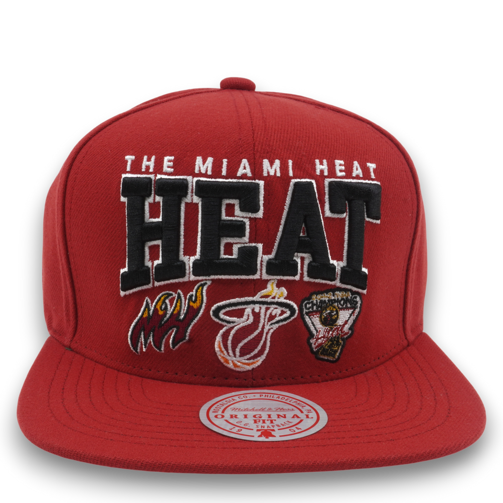 MENS MITCHELL & NESS NBA CHAMP STACK SNAPBACK HWC HEAT - RED