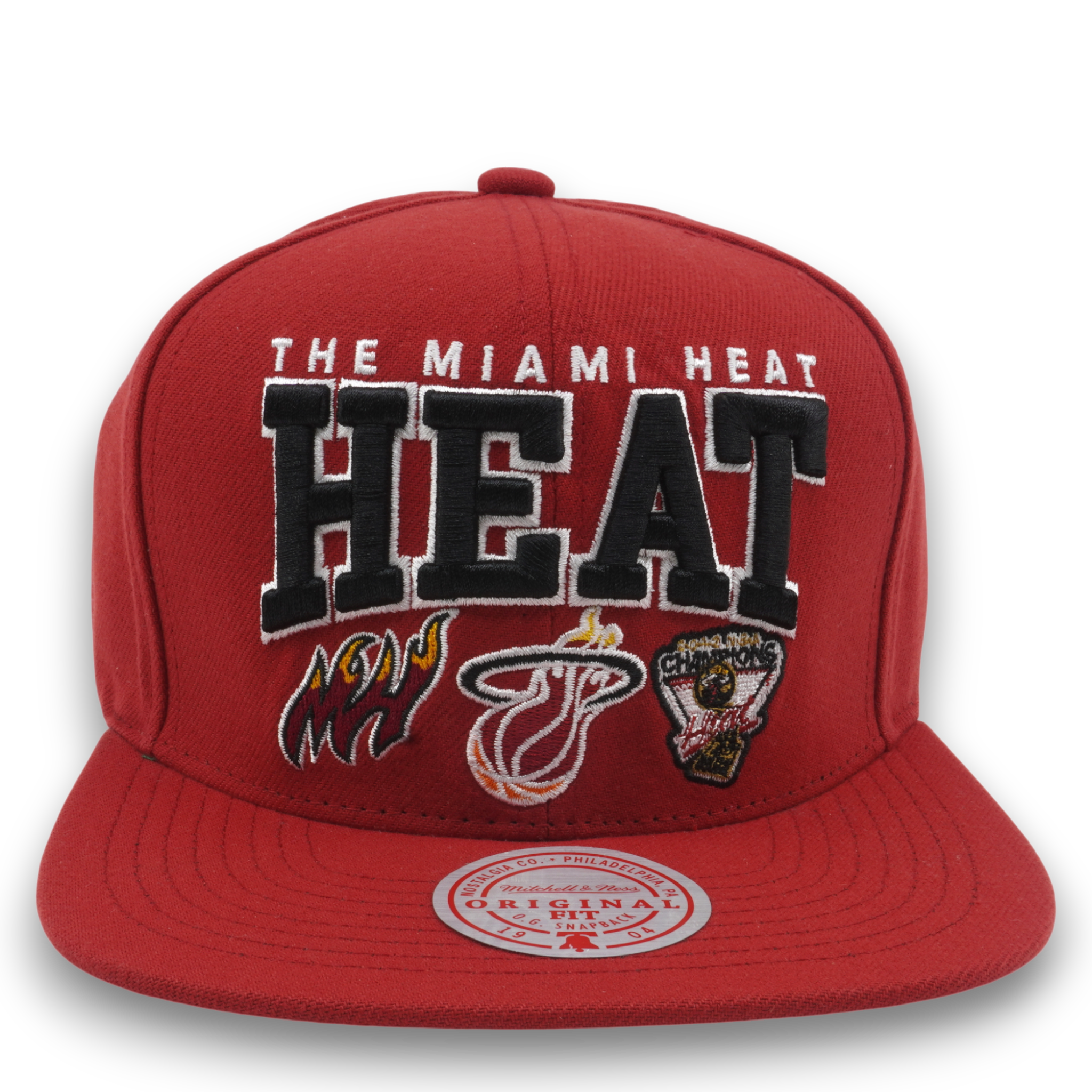 MENS MITCHELL & NESS NBA CHAMP STACK SNAPBACK HWC HEAT - RED