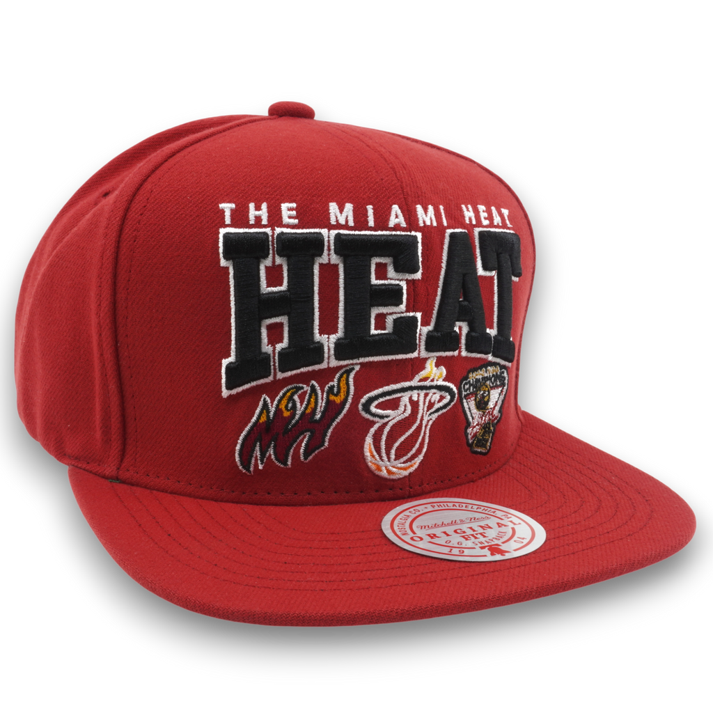 MENS MITCHELL & NESS NBA CHAMP STACK SNAPBACK HWC HEAT - RED