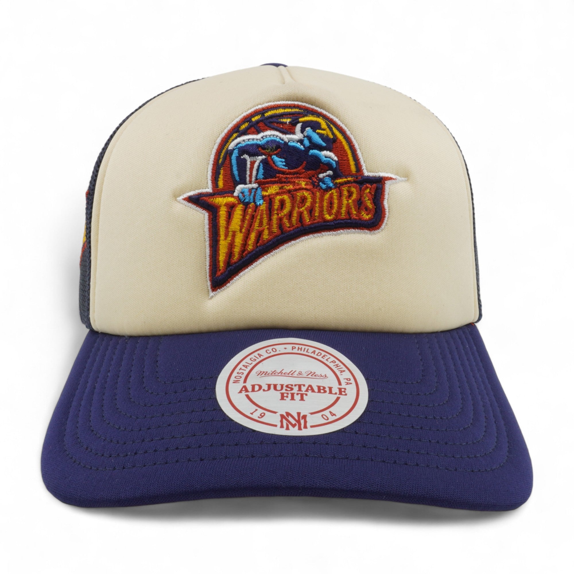 Mens MITCHELL & NESS NBA OFF WHITE TRUCKER HWC WARRIORS