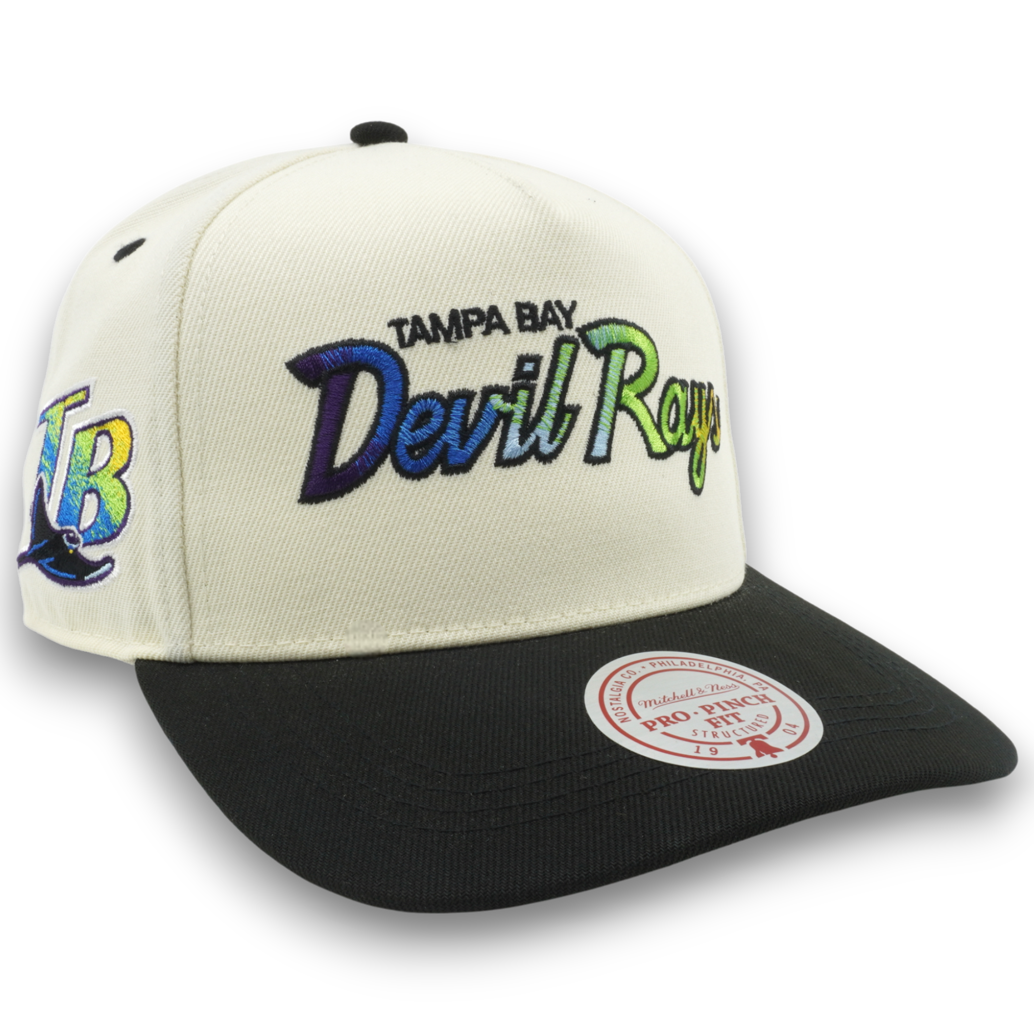 MENS MITCHELL & NESS MLB HAT TRICK SCRIPT PRO PINCH SNAPBACK COOP RAYS - CREAM