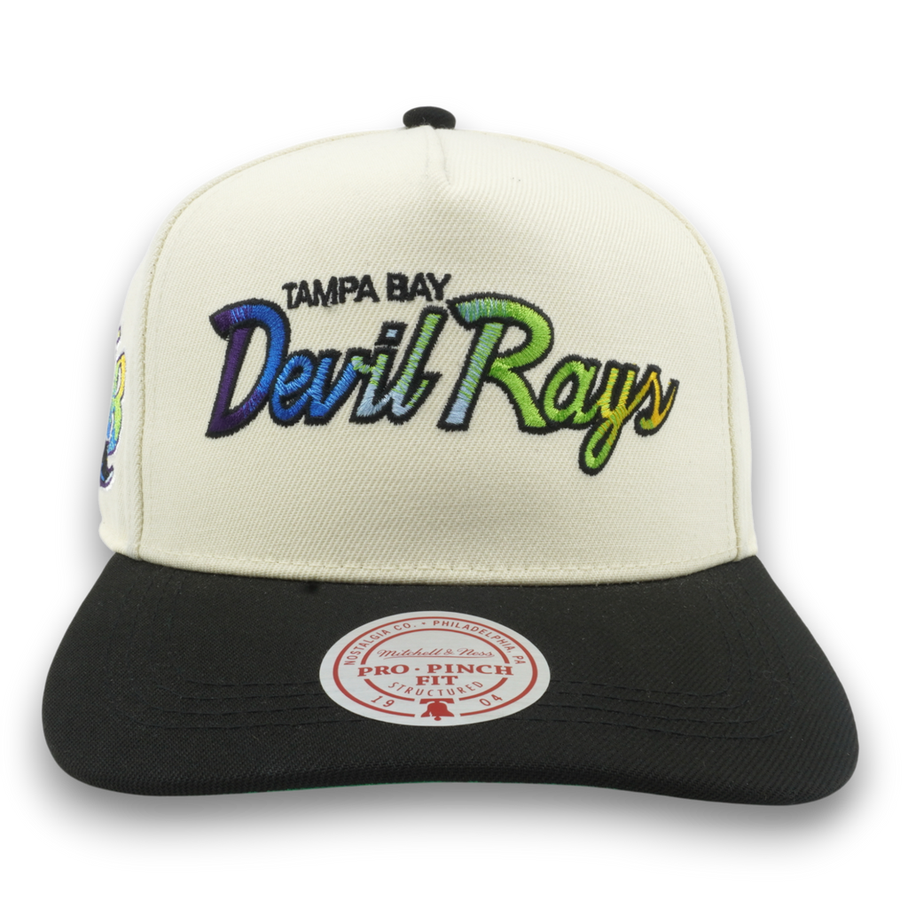 MENS MITCHELL & NESS MLB HAT TRICK SCRIPT PRO PINCH SNAPBACK COOP RAYS - CREAM