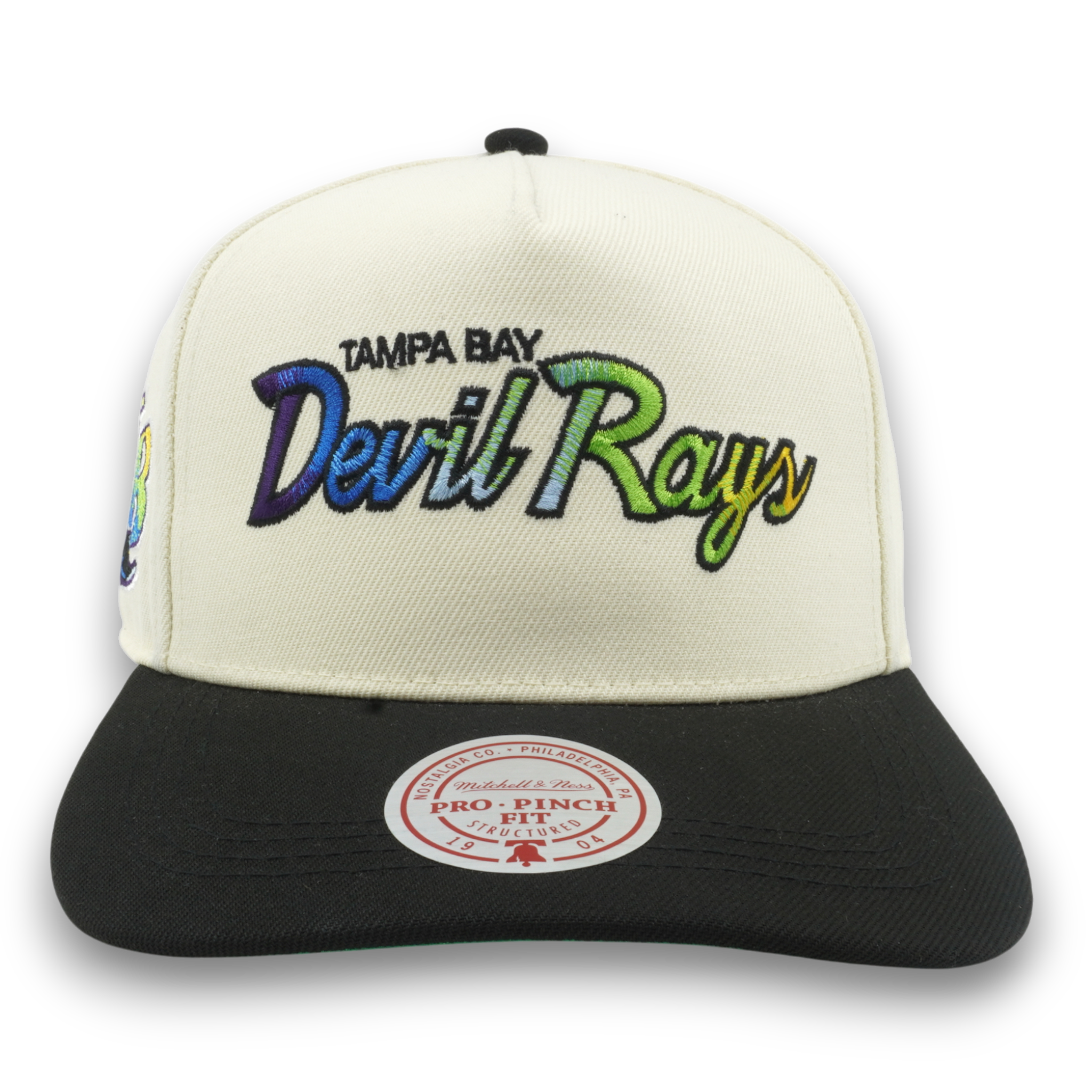 MENS MITCHELL & NESS MLB HAT TRICK SCRIPT PRO PINCH SNAPBACK COOP RAYS - CREAM