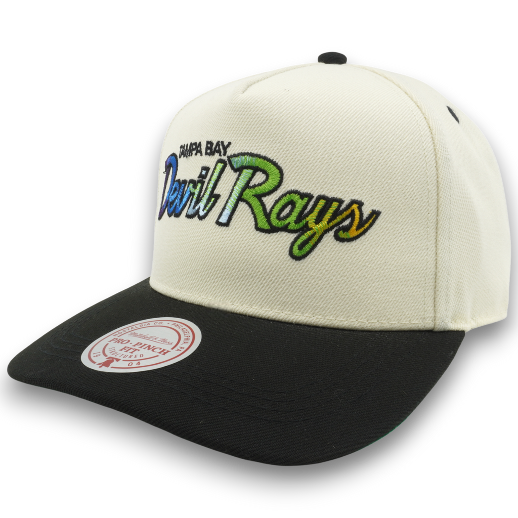 MENS MITCHELL & NESS MLB HAT TRICK SCRIPT PRO PINCH SNAPBACK COOP RAYS - CREAM