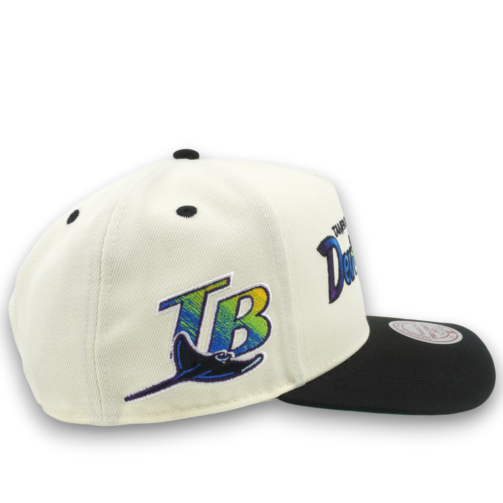 MENS MITCHELL & NESS MLB HAT TRICK SCRIPT PRO PINCH SNAPBACK COOP RAYS - CREAM