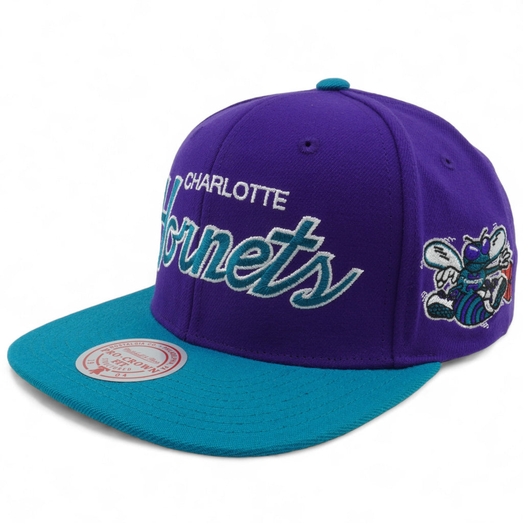 Mens MITCHELL & NESS NBA TEAM SCRIPT 2.0 PRO SNAPBACK HWC HORNETS