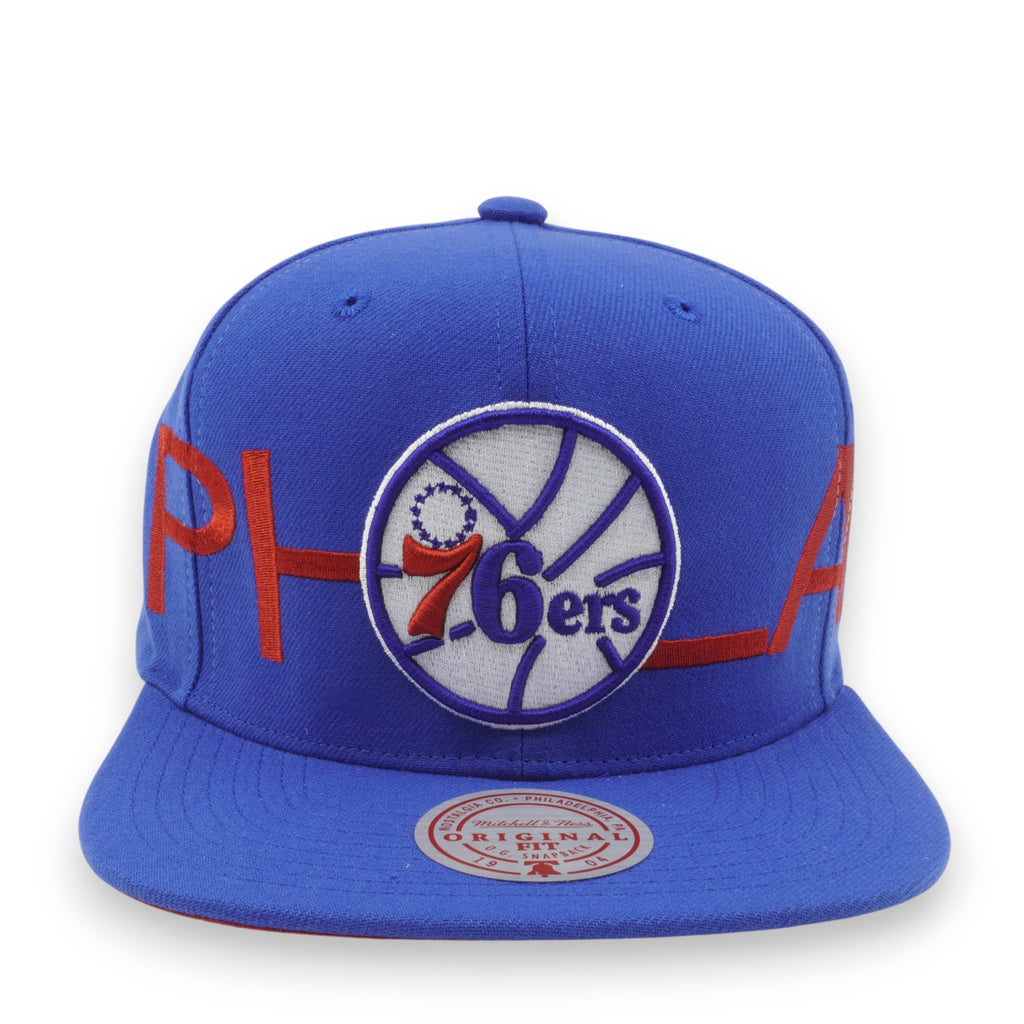 MENS MITCHELL & NESS NBA FULL FRONTAL SNAPBACK HWC 76ERS - BLUE