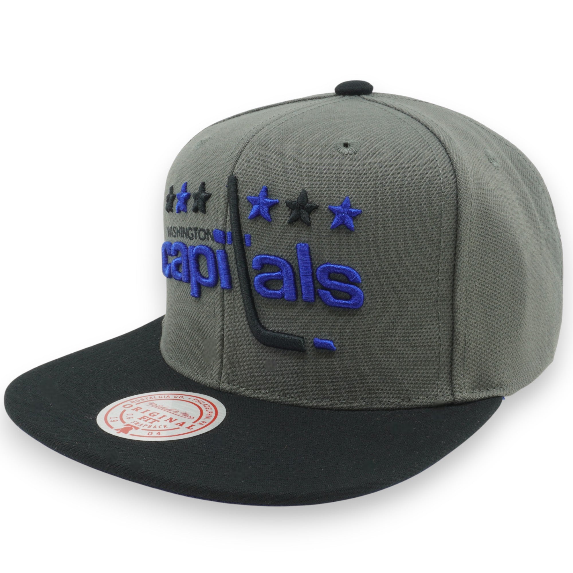 MENS MITCHELL & NESS NHL STORM FRONT SNAPBACK VNTG CAPITALS - GREY