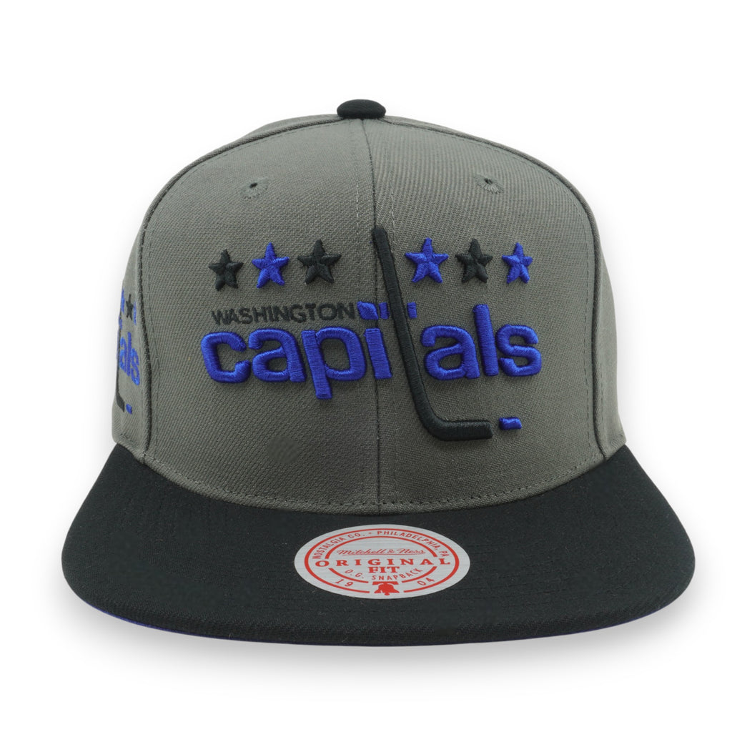 MENS MITCHELL & NESS NHL STORM FRONT SNAPBACK VNTG CAPITALS - GREY