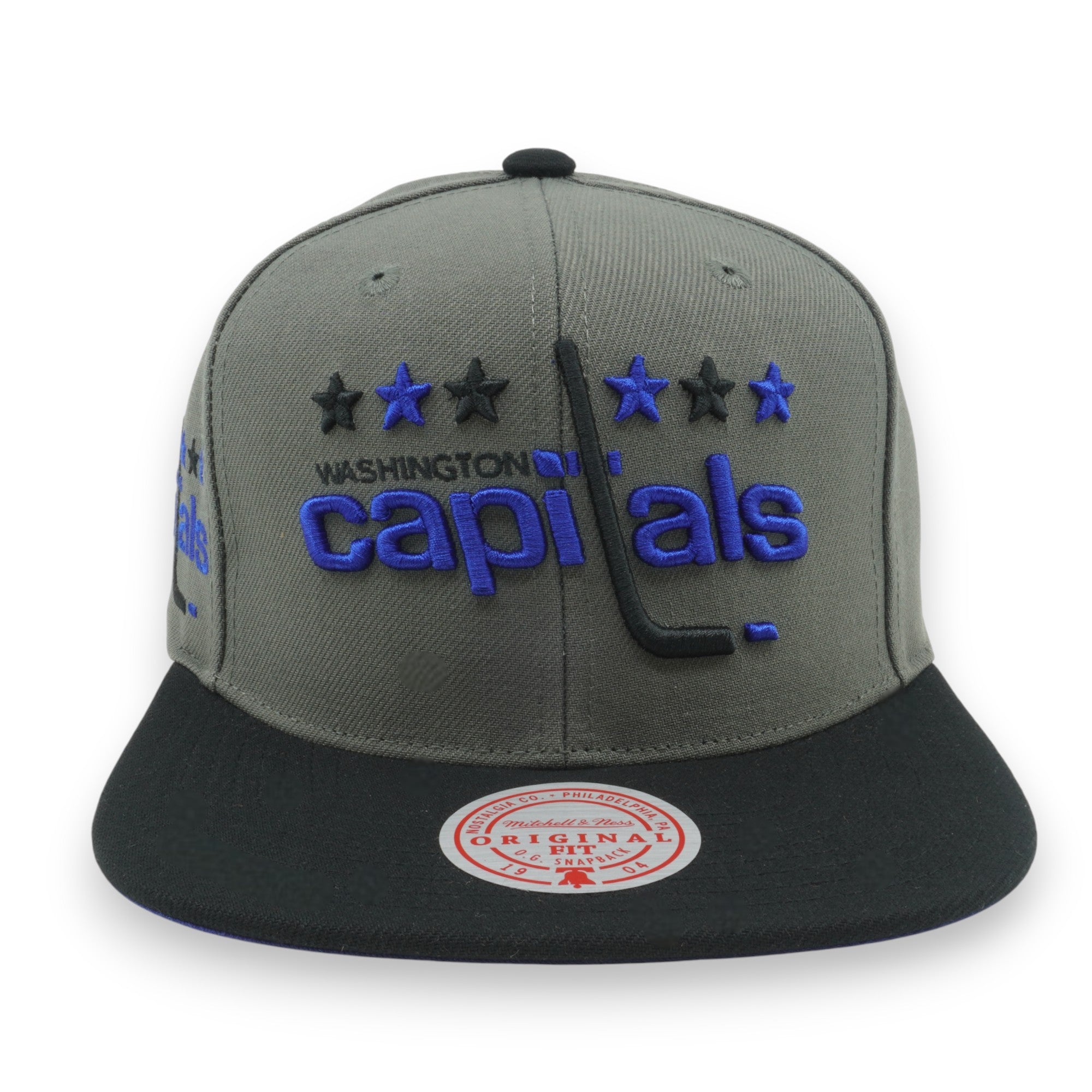 MENS MITCHELL & NESS NHL STORM FRONT SNAPBACK VNTG CAPITALS - GREY
