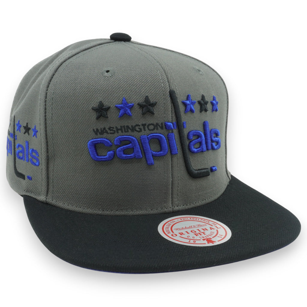 MENS MITCHELL & NESS NHL STORM FRONT SNAPBACK VNTG CAPITALS - GREY