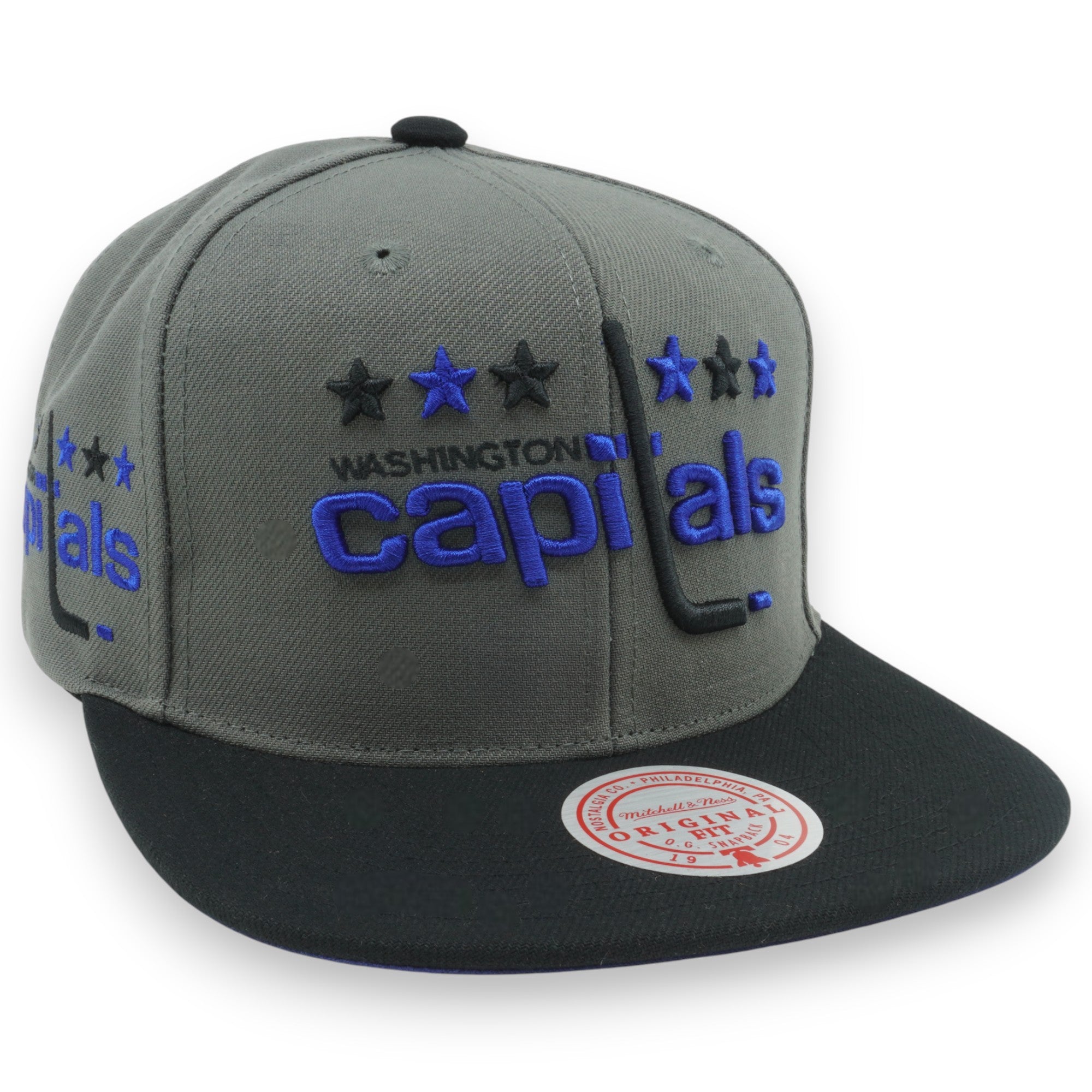 MENS MITCHELL & NESS NHL STORM FRONT SNAPBACK VNTG CAPITALS - GREY