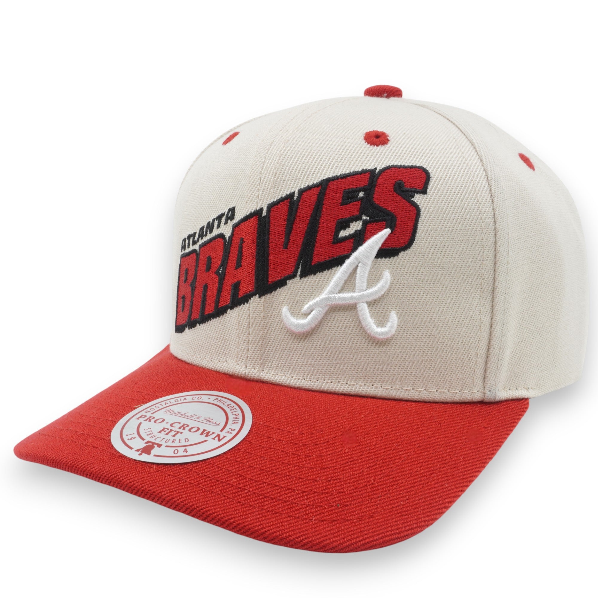 MENS MITCHELL & NESS MLB RETRO TYPE PRO SNAPBACK BRAVES - OFF WHITE