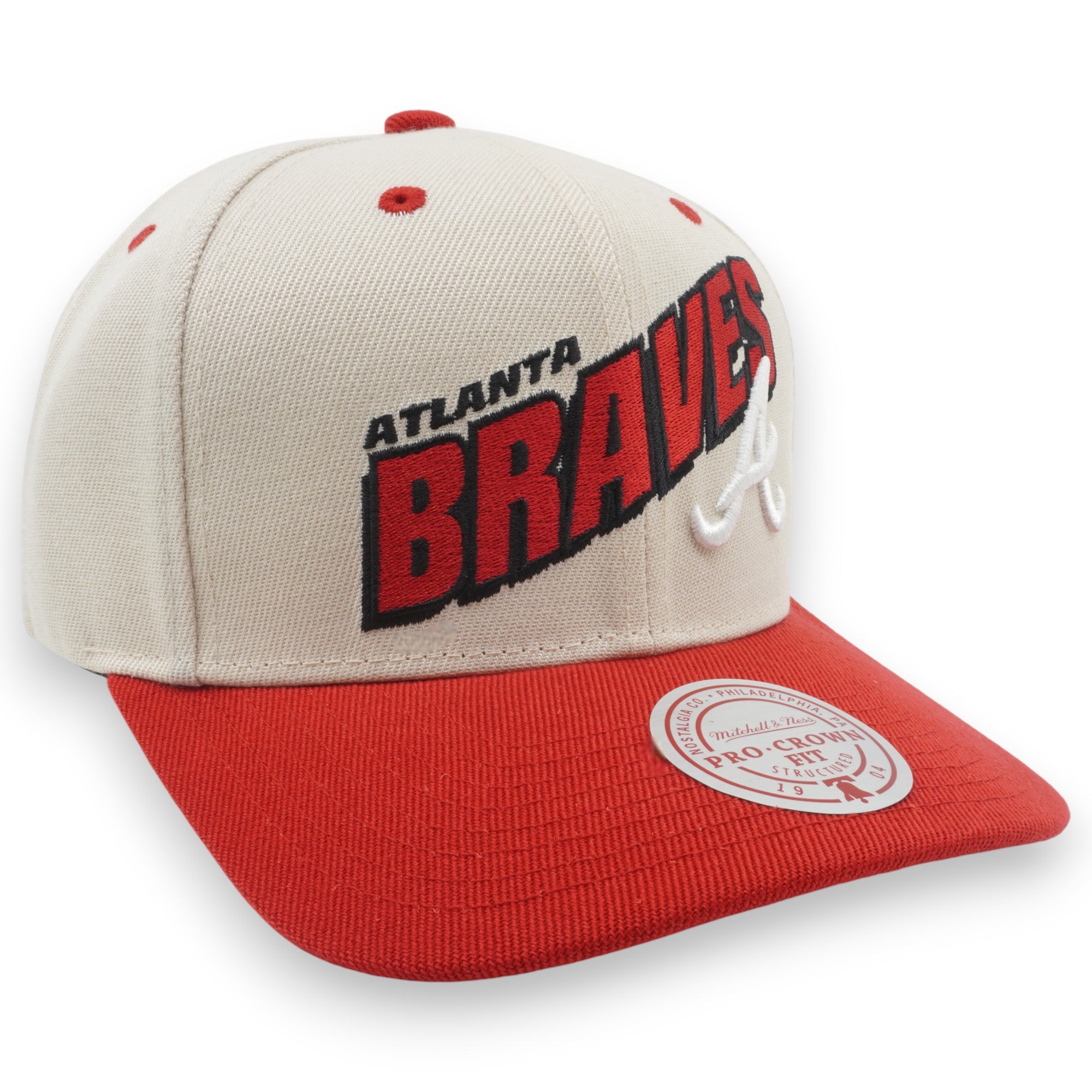 MENS MITCHELL & NESS MLB RETRO TYPE PRO SNAPBACK BRAVES - OFF WHITE