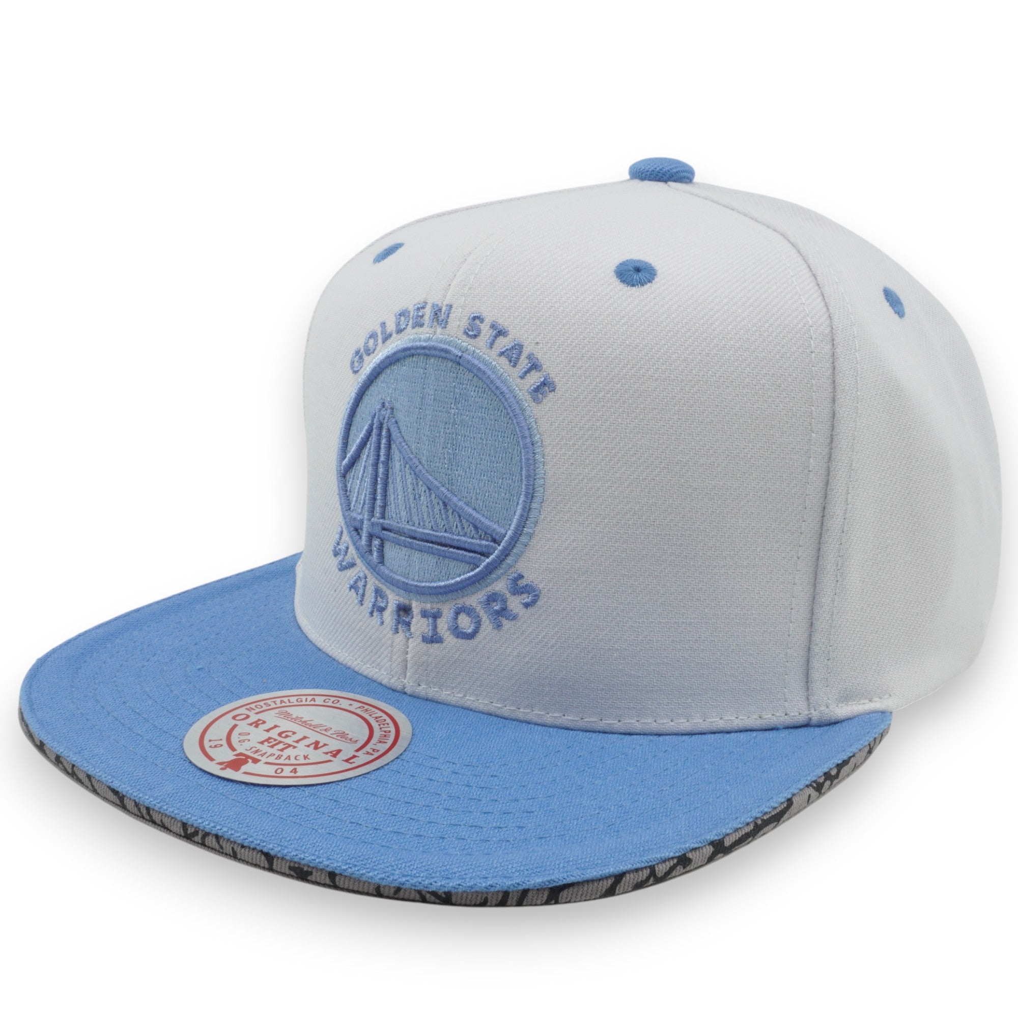MENS MITCHELL & NESS NBA THREE COLLECTION SNAPBACK WARRIORS - WHITE-LIGHT BLUE