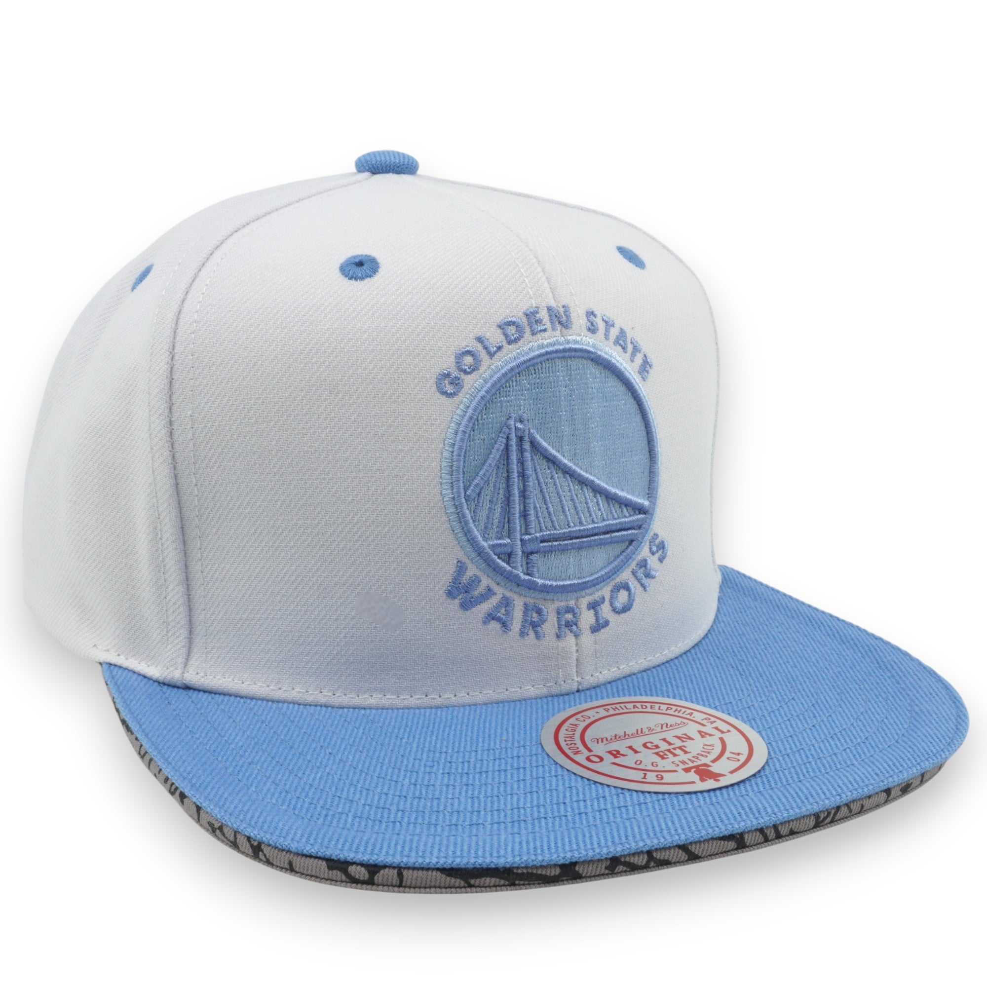 MENS MITCHELL & NESS NBA THREE COLLECTION SNAPBACK WARRIORS - WHITE-LIGHT BLUE