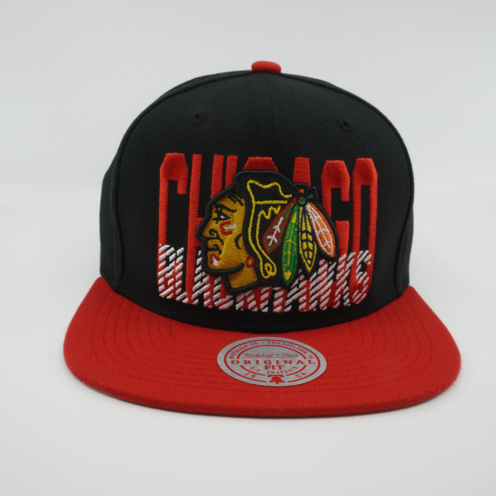MENS MITCHELL & NESS NHL CROSS CHECK SNAPBACK BLACKHAWKS - BLACK