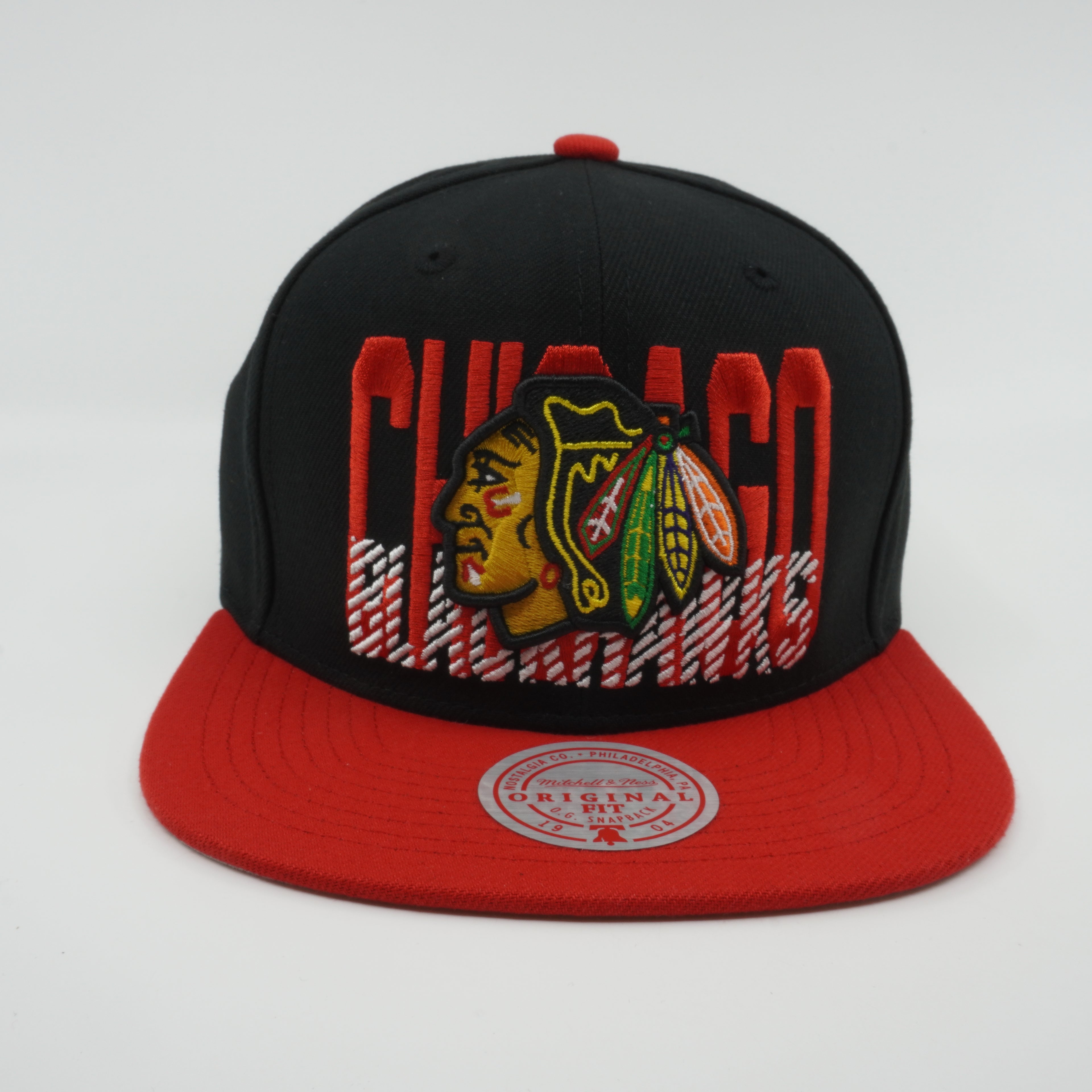 MENS MITCHELL & NESS NHL CROSS CHECK SNAPBACK BLACKHAWKS - BLACK