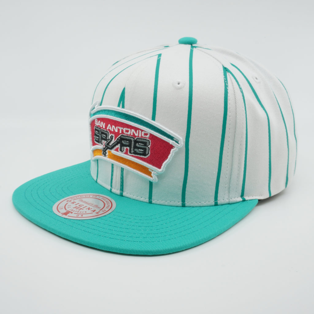MENS MITCHELL & NESS NBA RETRO PINSTRIPE SNAPBACK HWC SPURS - WHITE