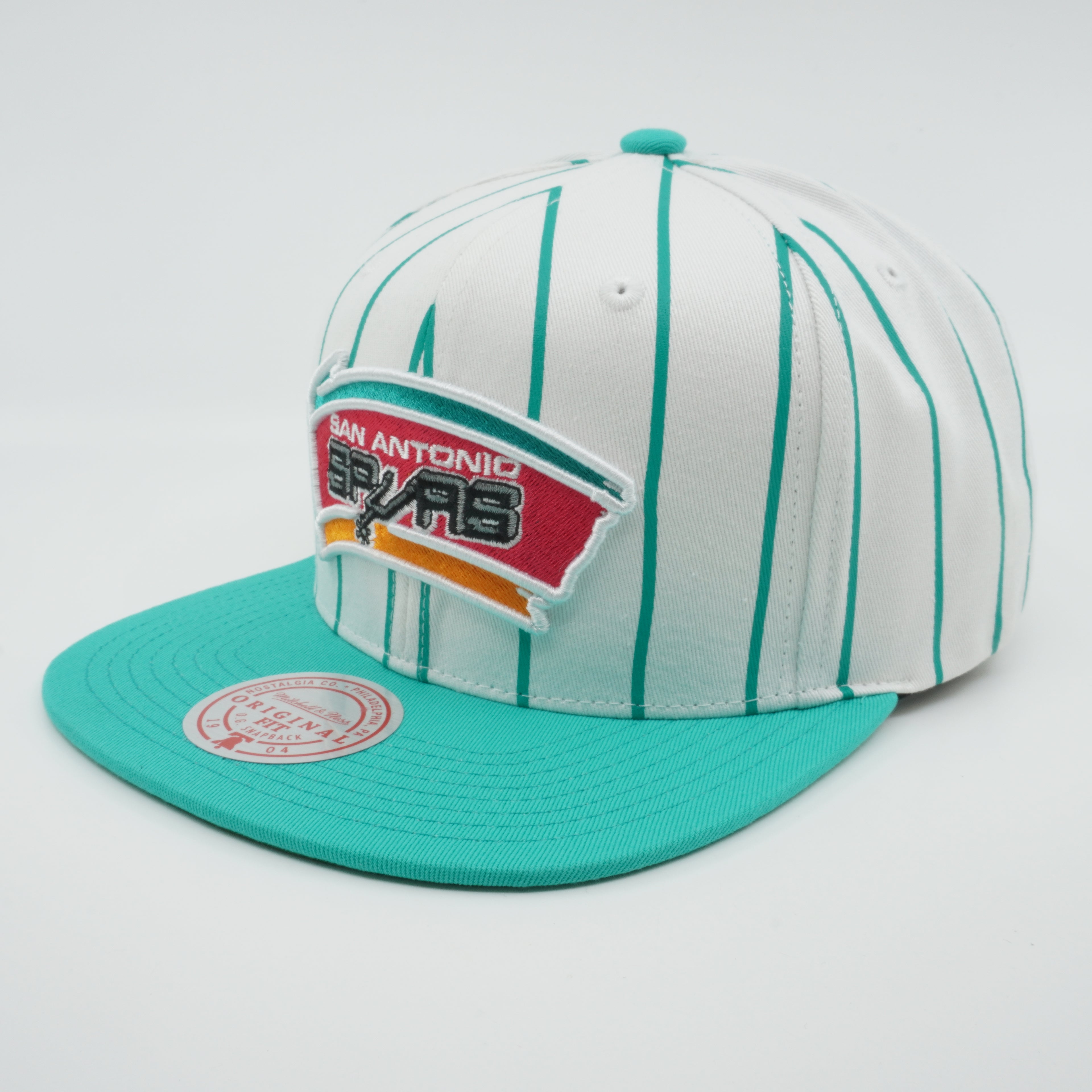 MENS MITCHELL & NESS NBA RETRO PINSTRIPE SNAPBACK HWC SPURS - WHITE