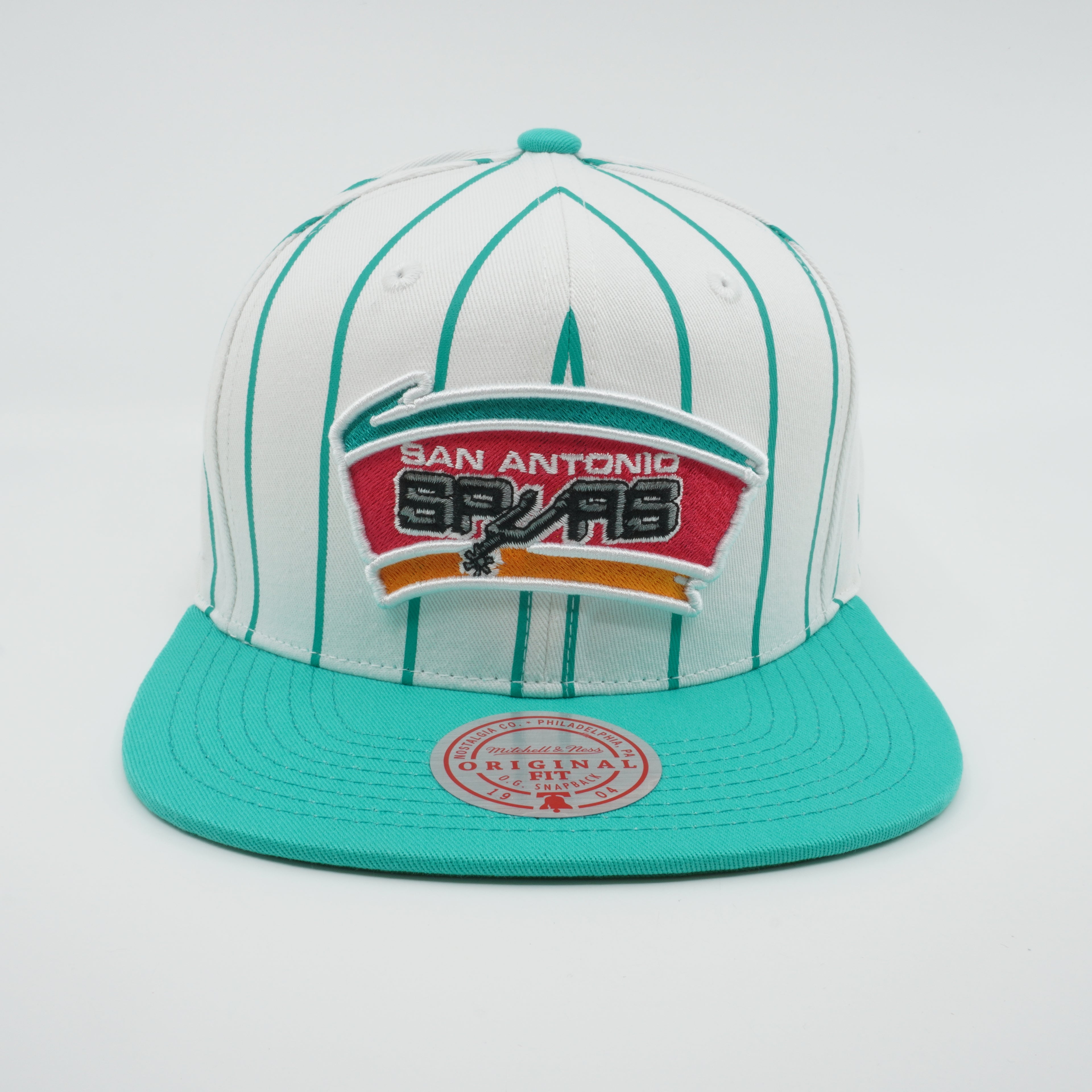MENS MITCHELL & NESS NBA RETRO PINSTRIPE SNAPBACK HWC SPURS - WHITE
