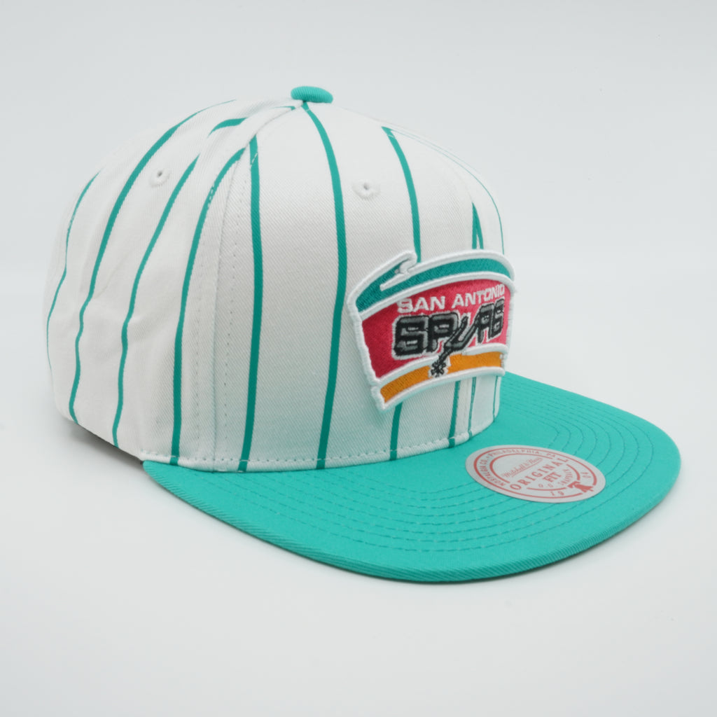 MENS MITCHELL & NESS NBA RETRO PINSTRIPE SNAPBACK HWC SPURS - WHITE