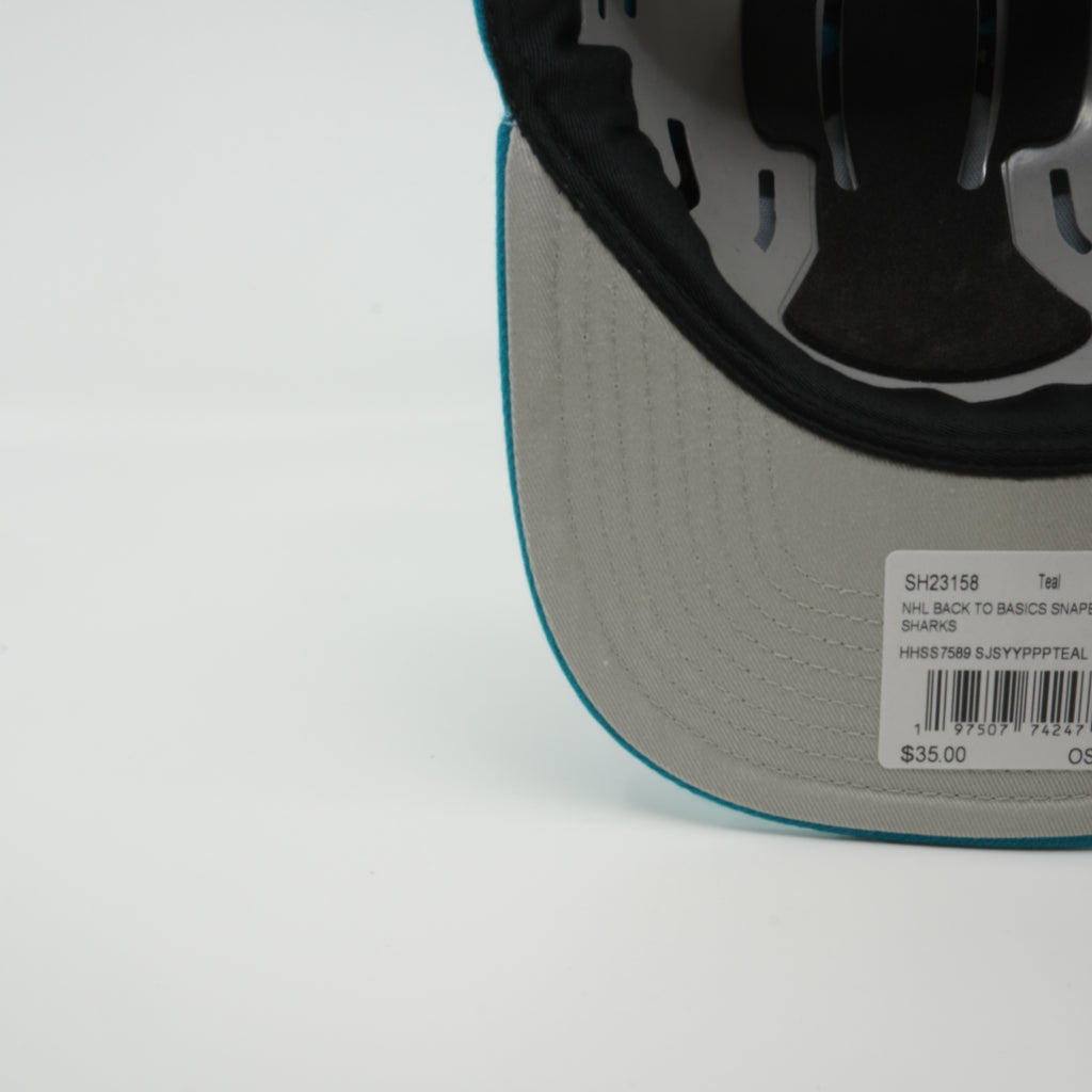MENS MITCHELL & NESS NHL BACK TO BASICS SNAPBACK SHARKS - TEAL
