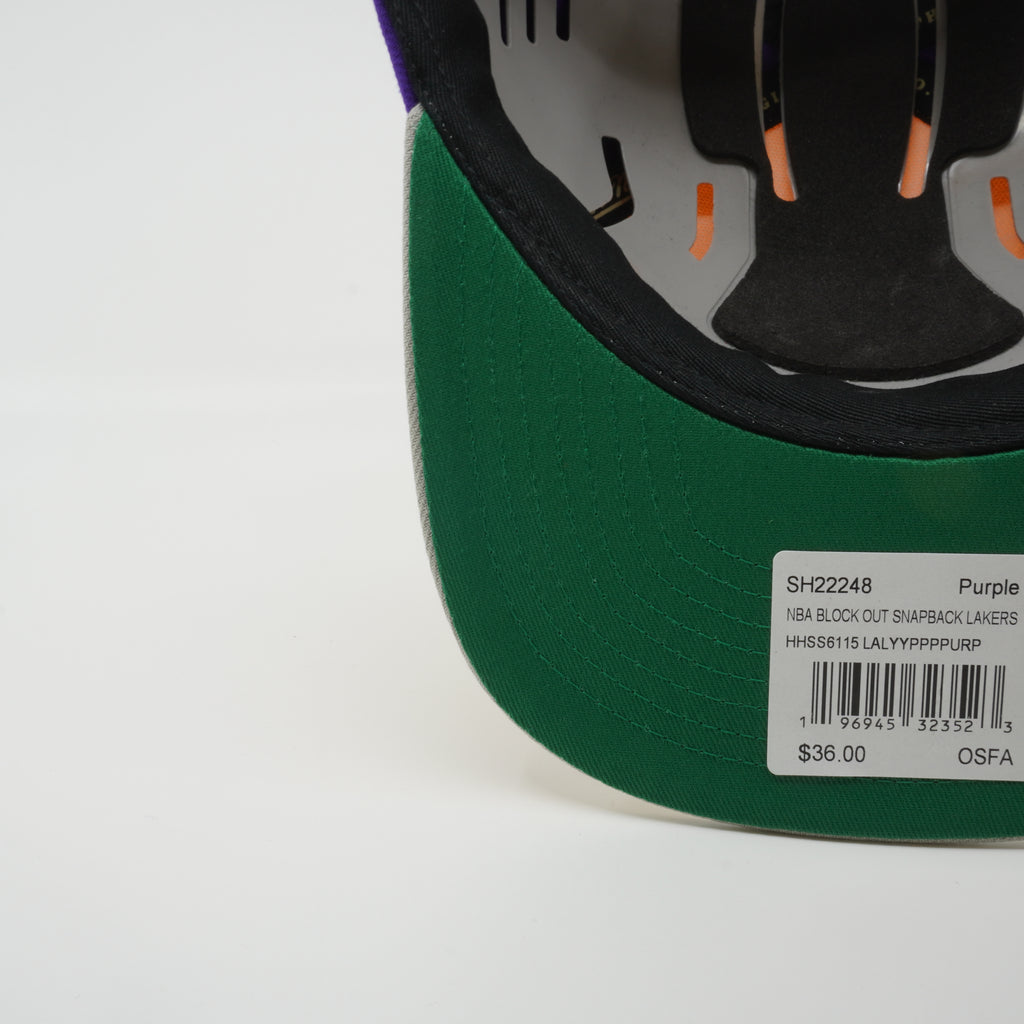 MENS MITCHELL & NESS NBA BLOCK OUT SNAPBACK LAKERS - PURPLE