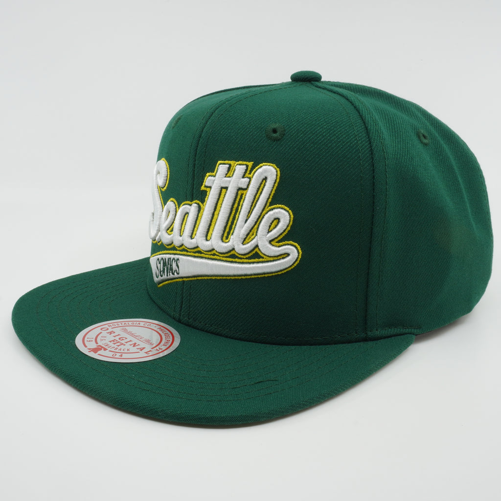 MENS MITCHELL & NESS NBA CORE BASIC SNAPBACK HWC SUPERSONICS - GREEN-WHITE