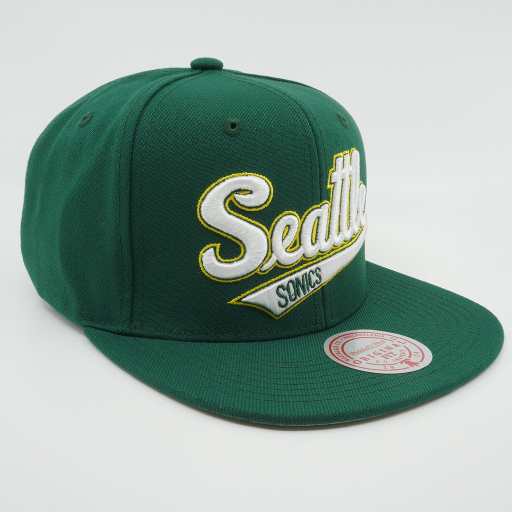 MENS MITCHELL & NESS NBA CORE BASIC SNAPBACK HWC SUPERSONICS - GREEN-WHITE