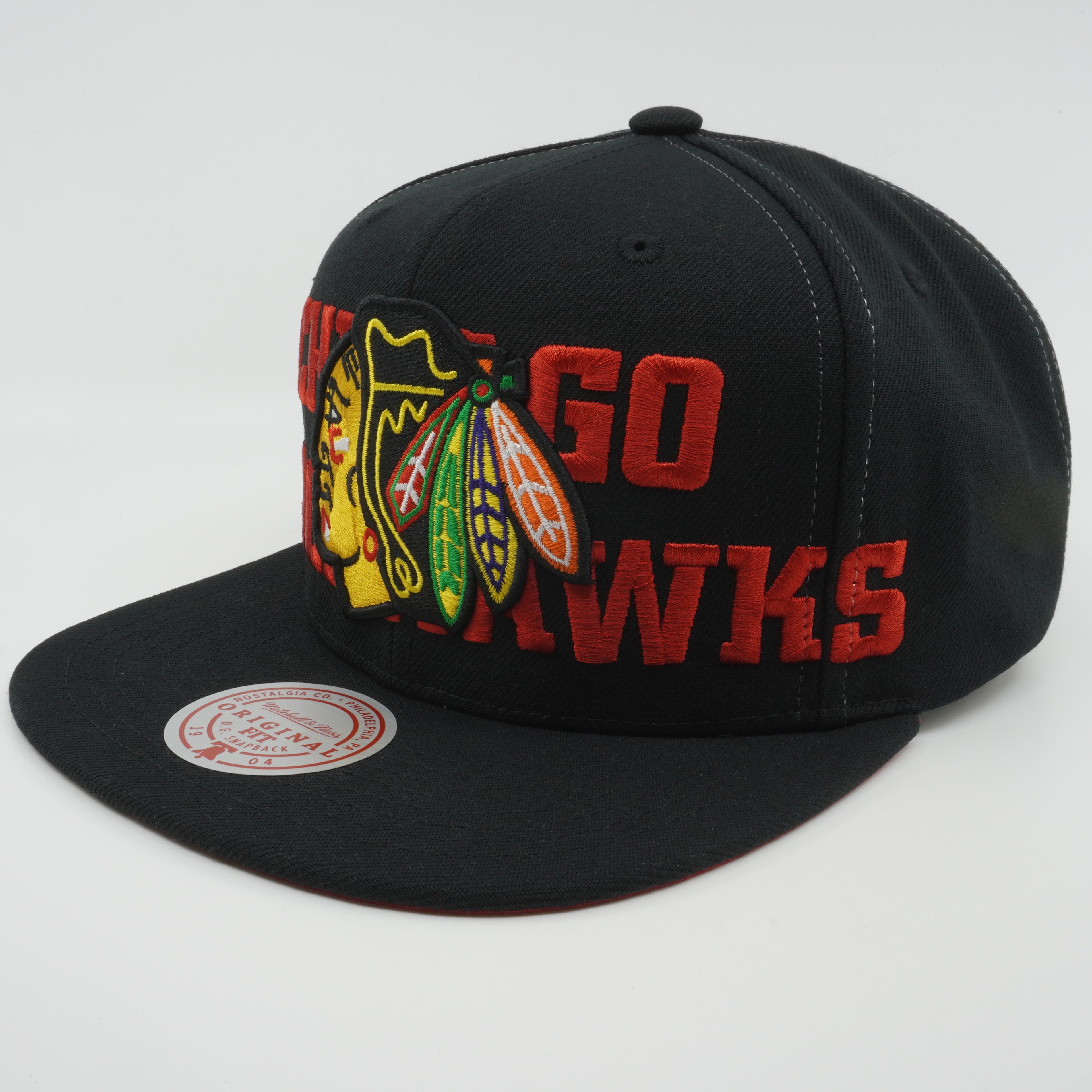 MENS MITCHELL & NESS NHL FULL FRONTAL SNAPBACK BLACKHAWKS - BLACK